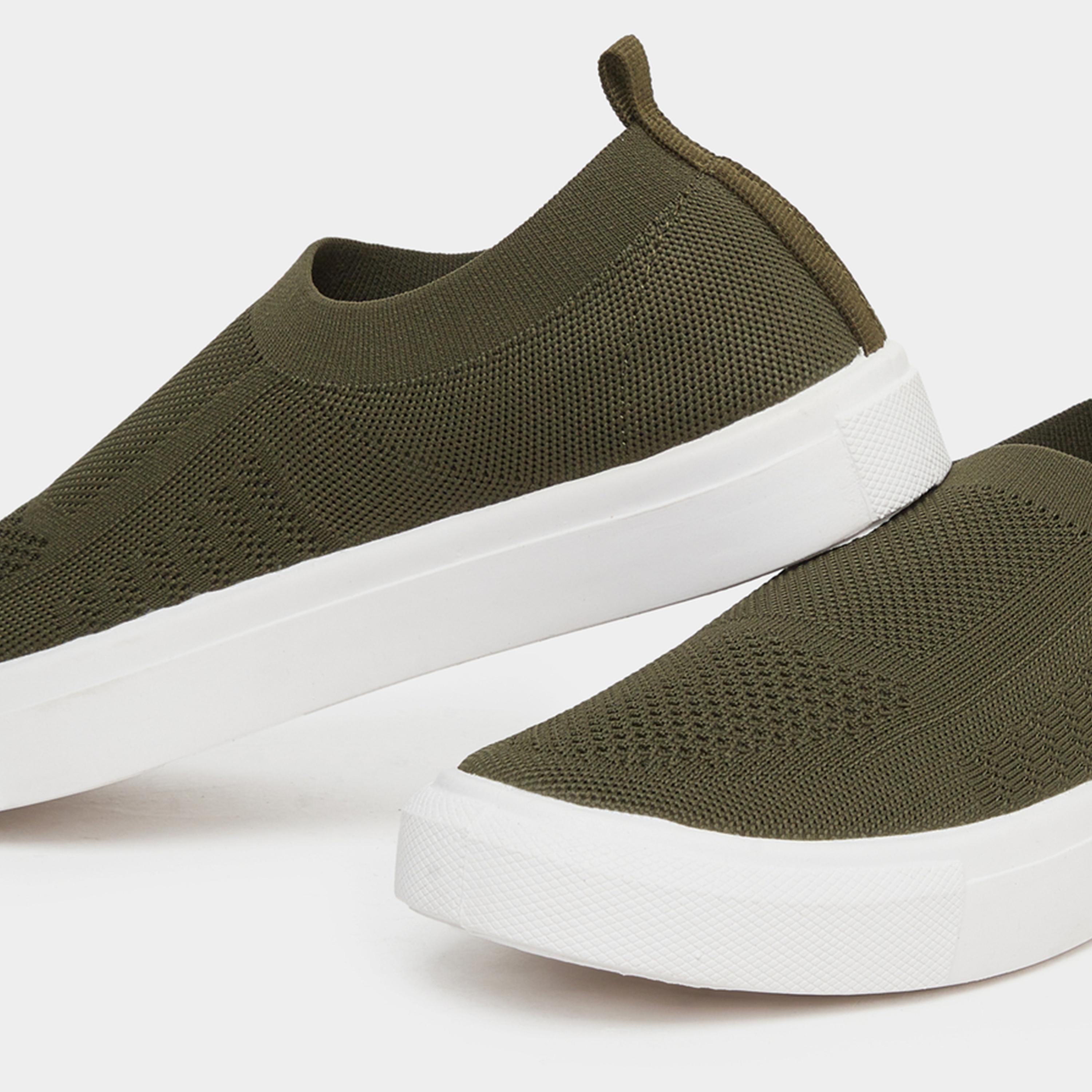 Styli Men Olive Knit Slip-On Sneakers-men-shoes-sneakers-image-3