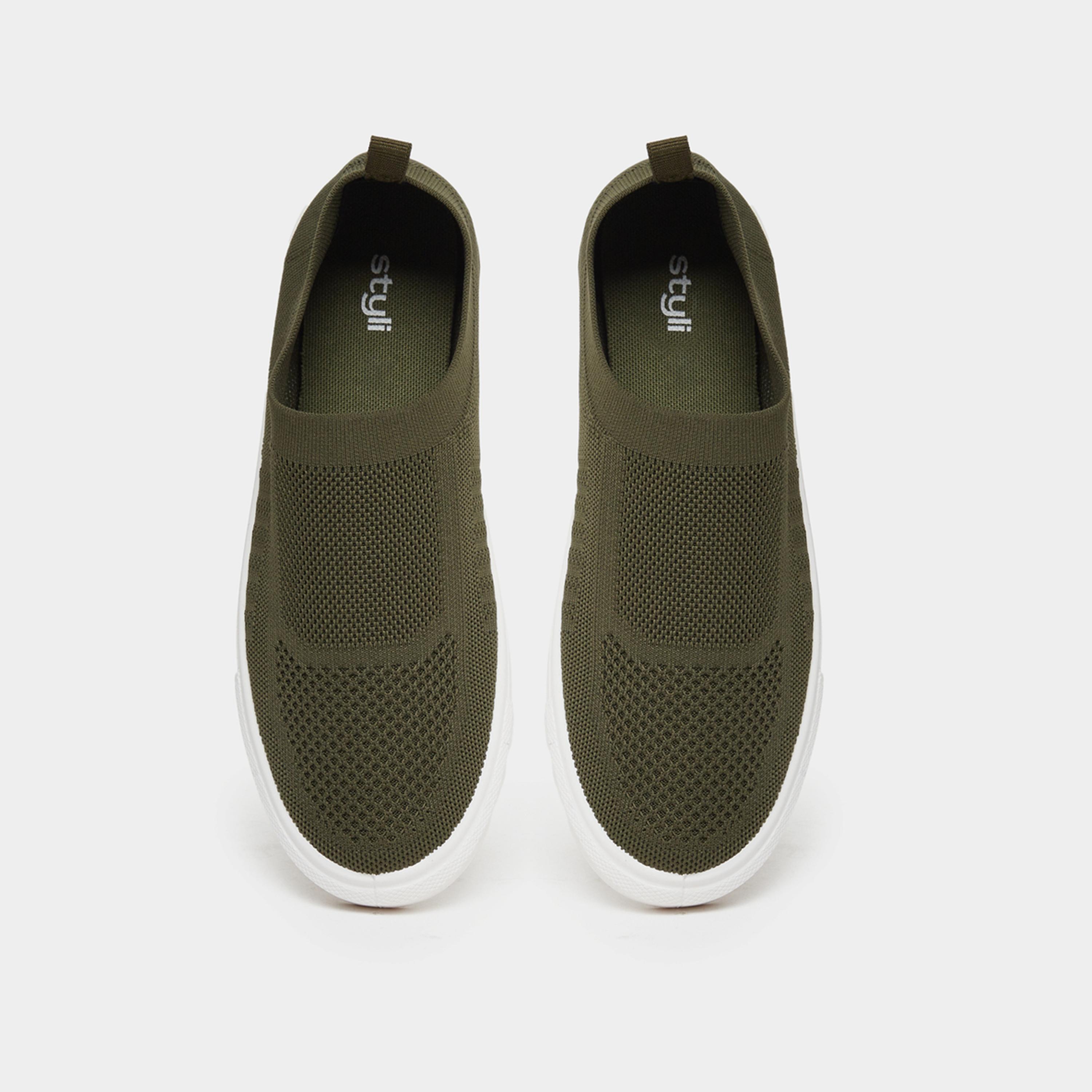 Styli Men Olive Knit Slip-On Sneakers-men-shoes-sneakers-image-5