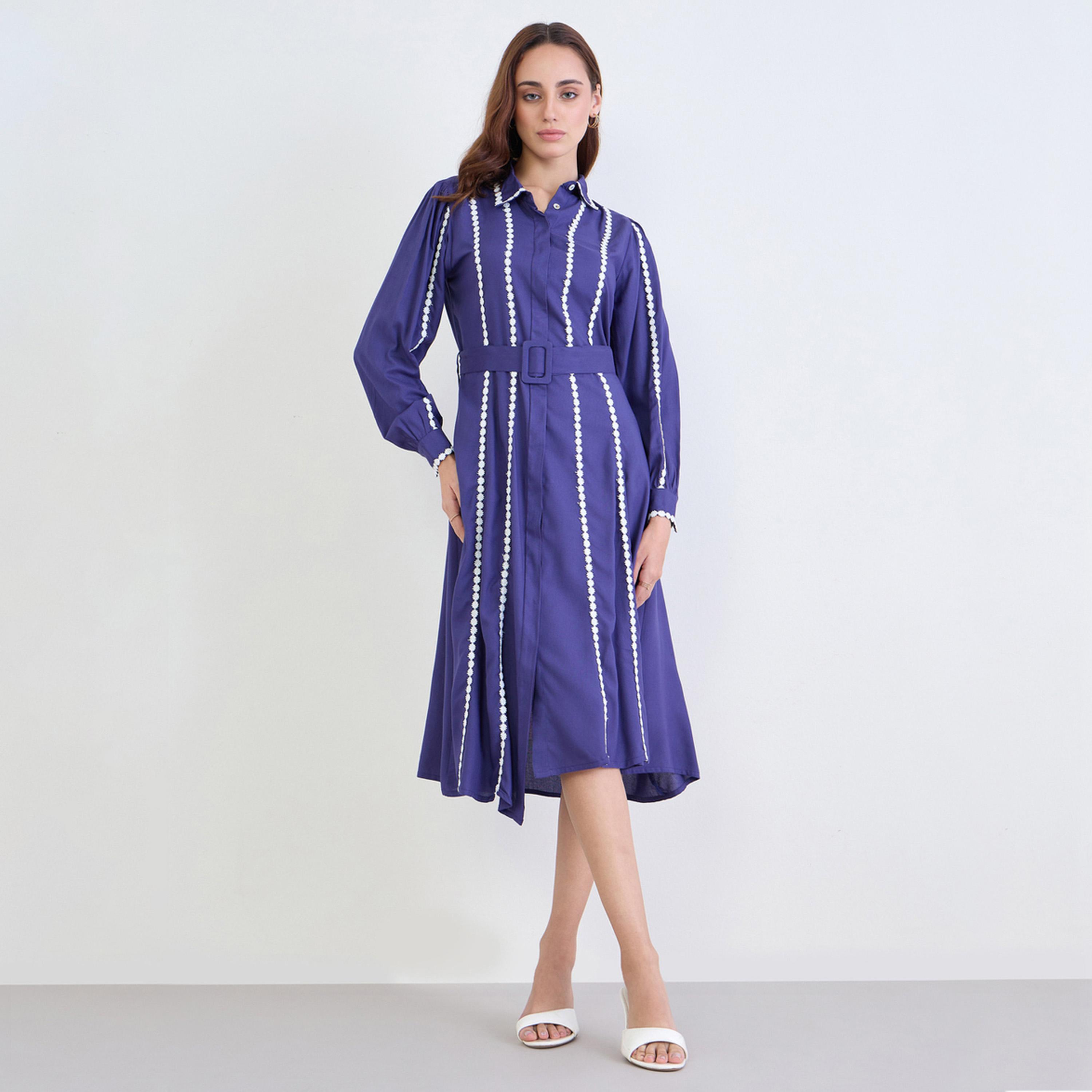 فستان قميص ميدي بحواف دانتيل-women-clothing-dresses-image-1