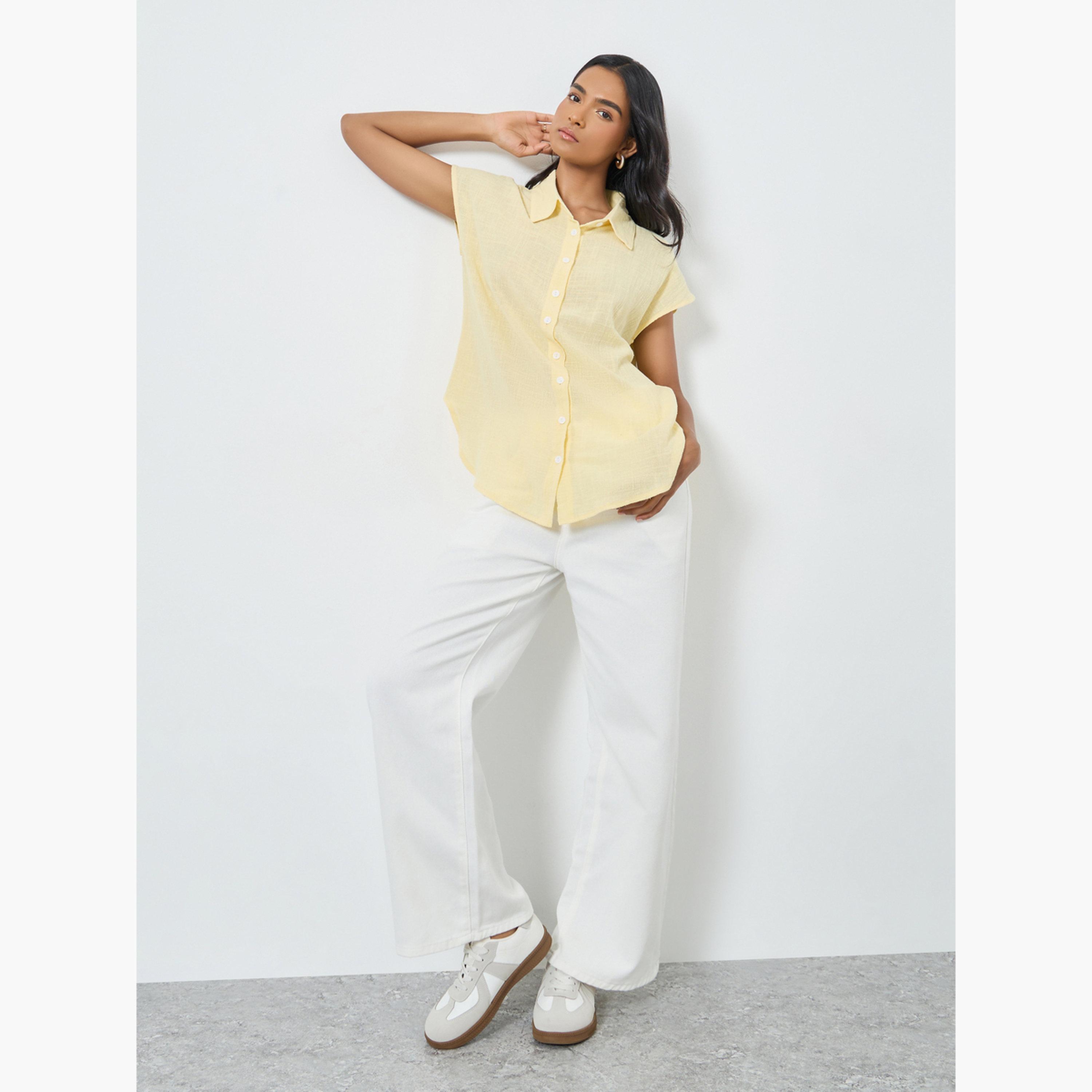 ستايلي - قميص أصفر طويل مع أزرار-women-clothing-shirtsandblouses-shirts-image-2