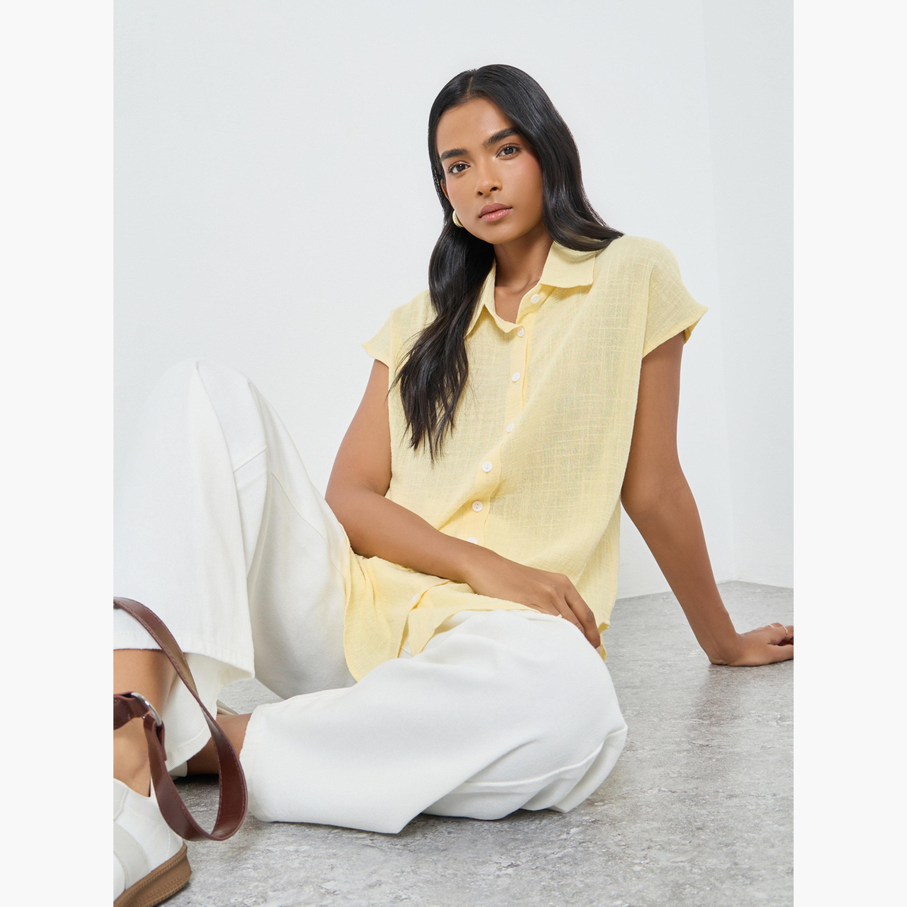 ستايلي - قميص أصفر طويل مع أزرار-women-clothing-shirtsandblouses-shirts-image-3