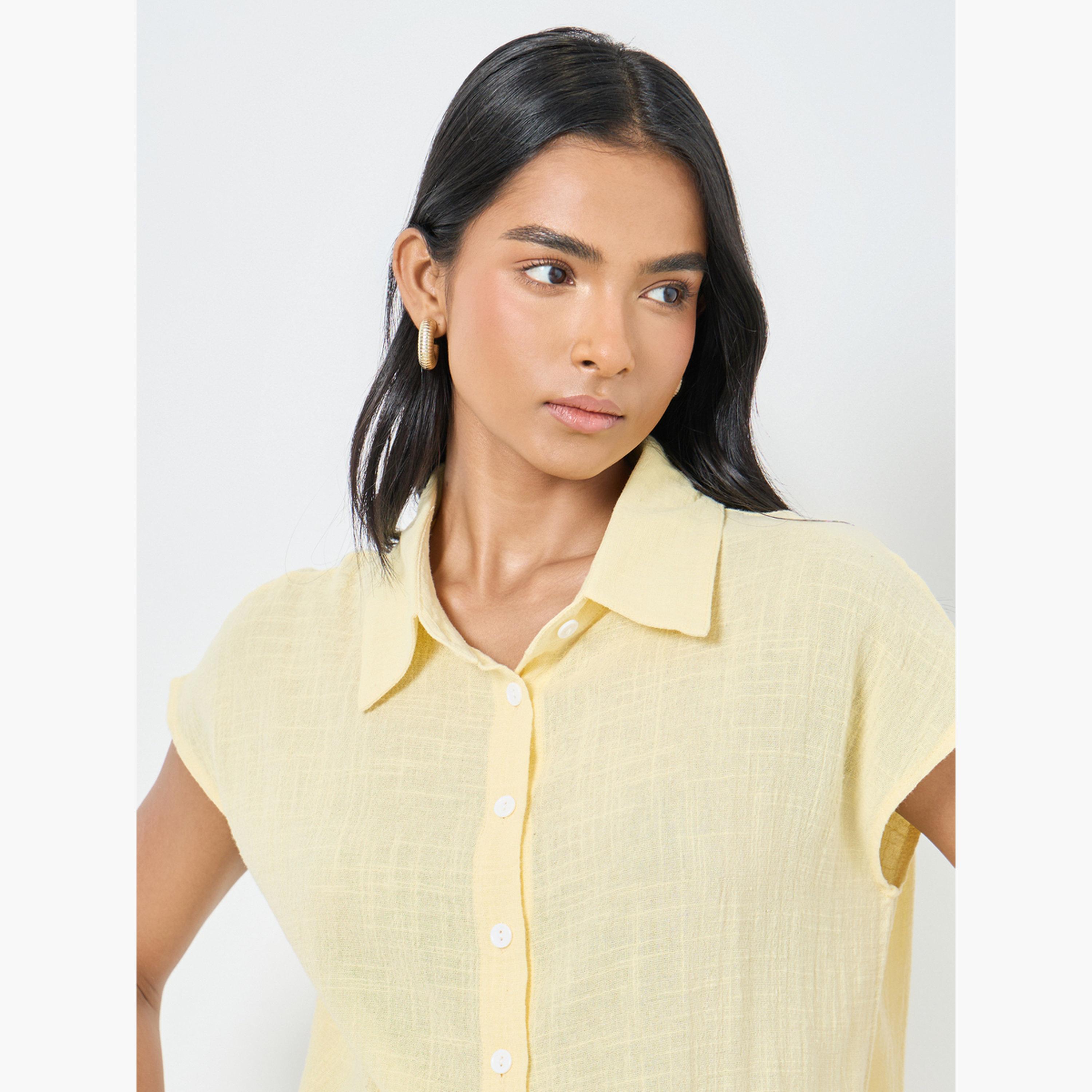 Styli Yellow Longline Shirt with Buttons-women-clothing-shirtsandblouses-shirts-image-4
