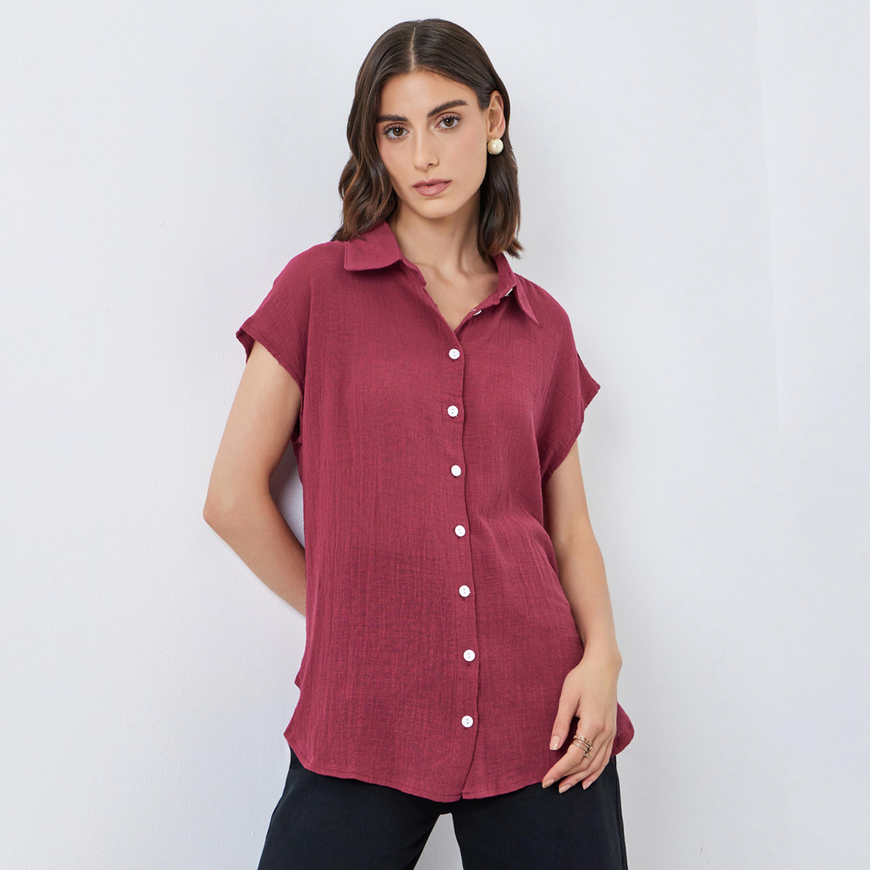 Take Two Burgundy Longline Shirt with Buttons-women-clothing-shirtsandblouses-shirts-image-1