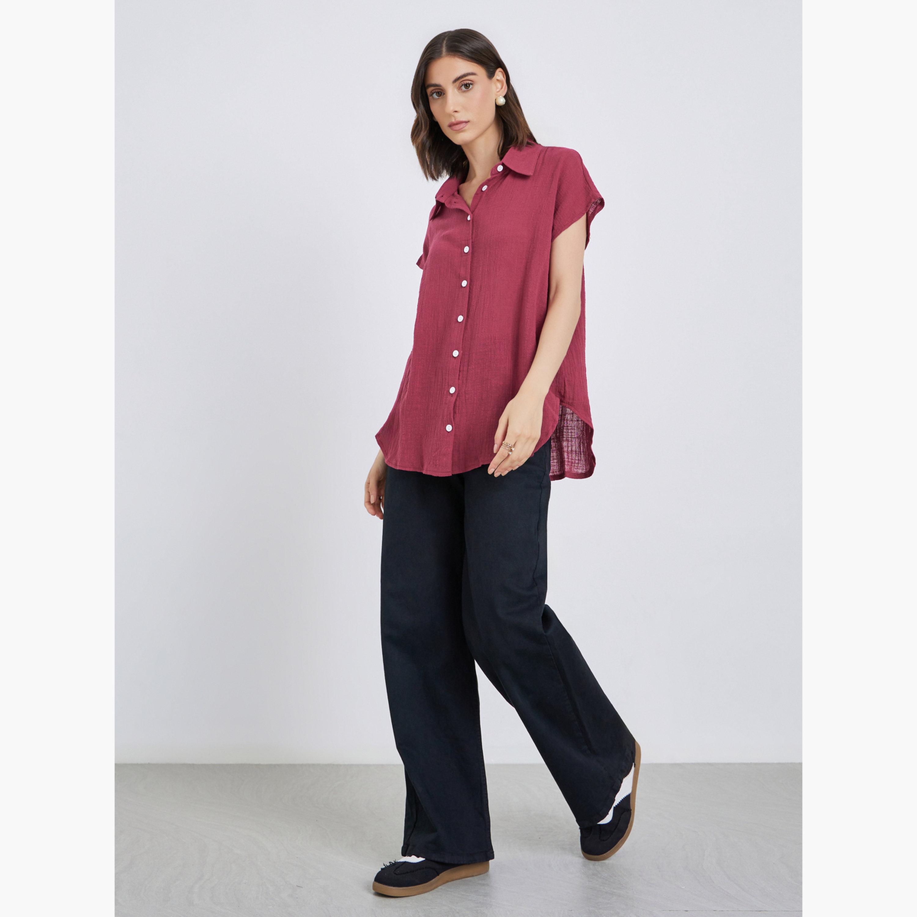 Take Two Burgundy Longline Shirt with Buttons-women-clothing-shirtsandblouses-shirts-image-2
