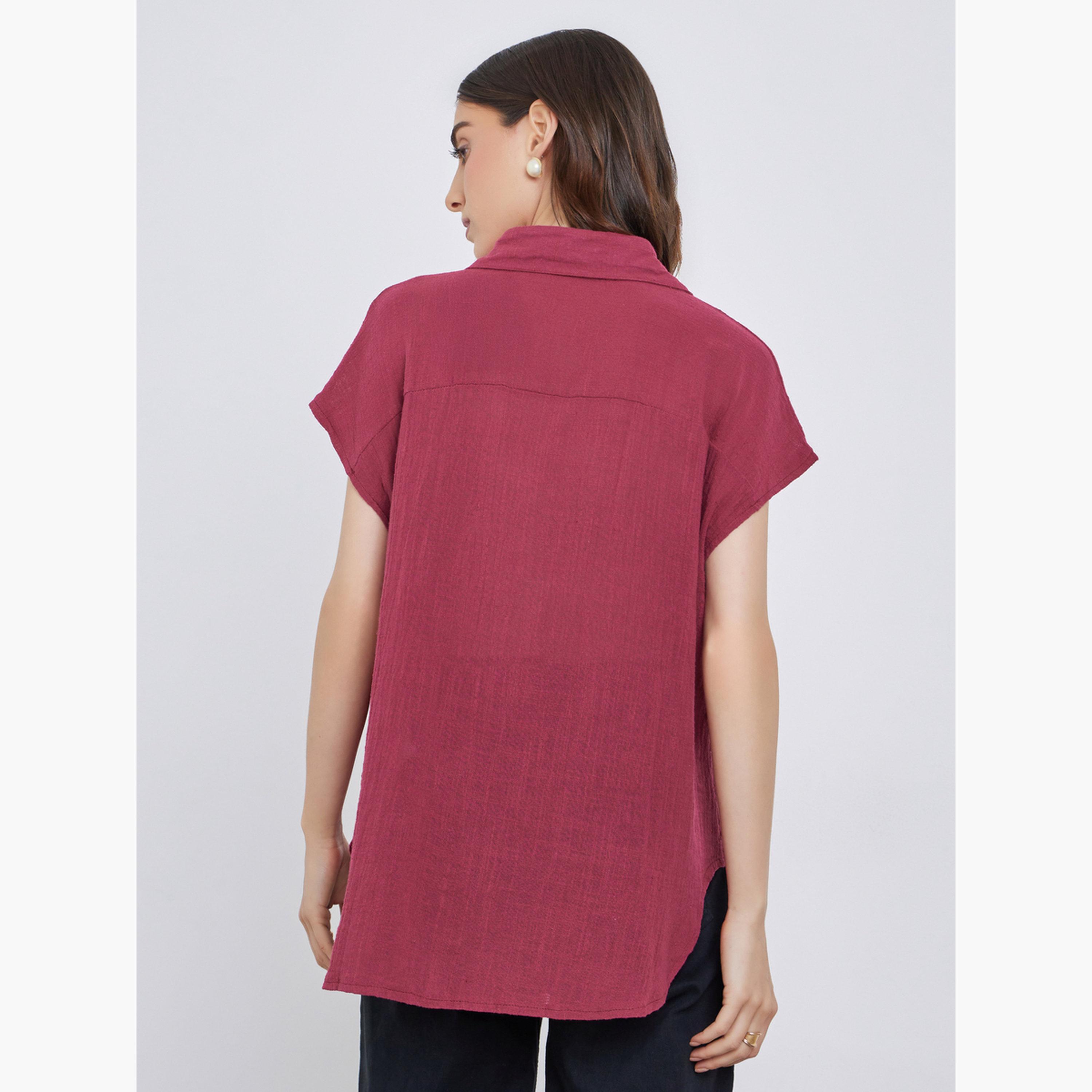 تيك تو - قميص طويل برغندي بأزرار-women-clothing-shirtsandblouses-shirts-image-4