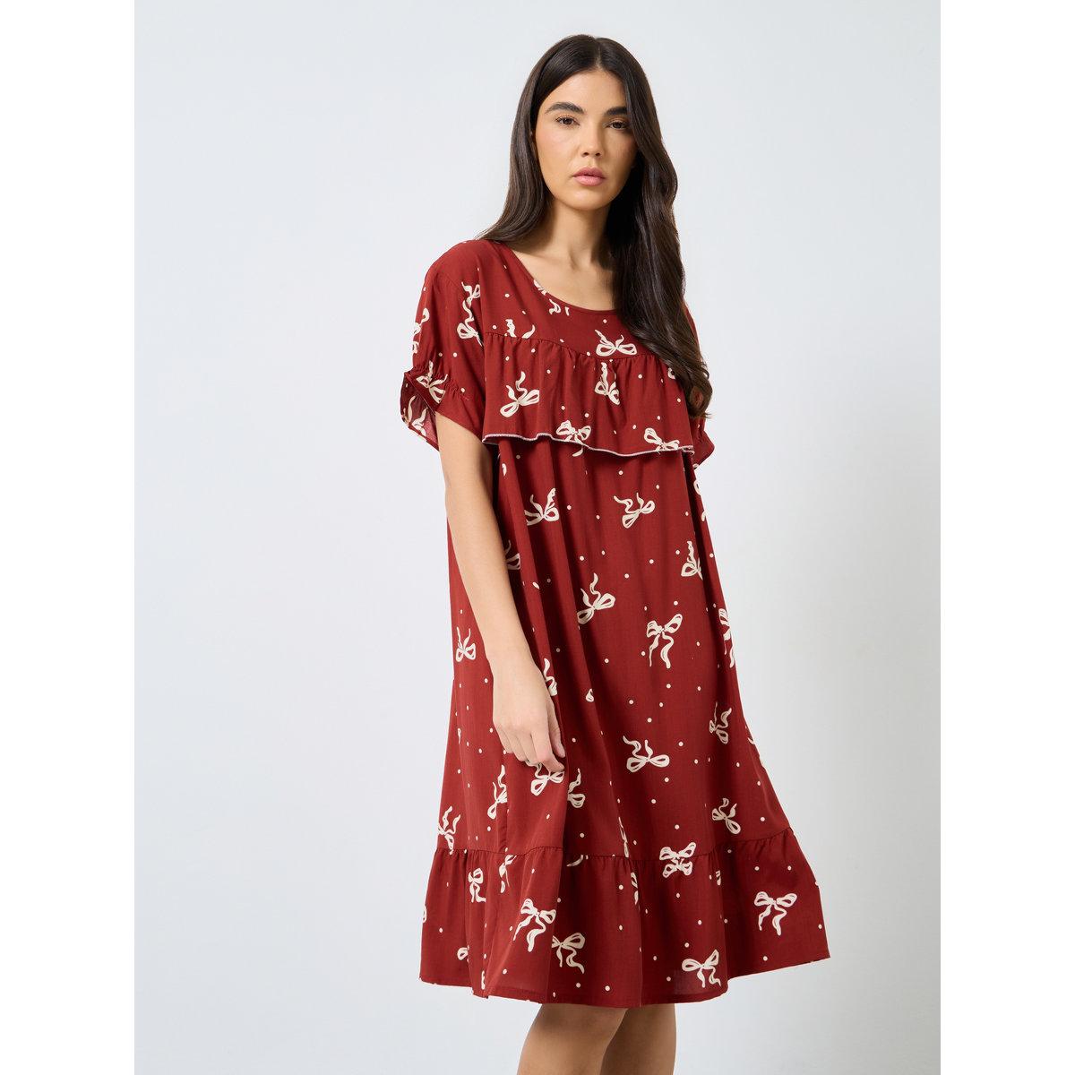 Styli All Over Bow Print Nightdress-women-clothing-nightwear-nighties-image-2