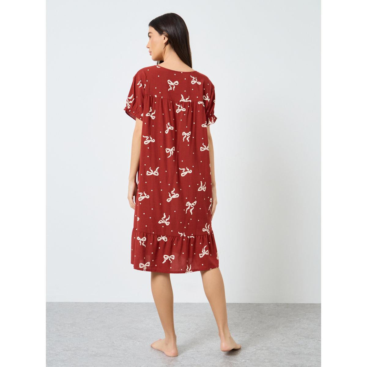 Styli All Over Bow Print Nightdress-women-clothing-nightwear-nighties-image-4