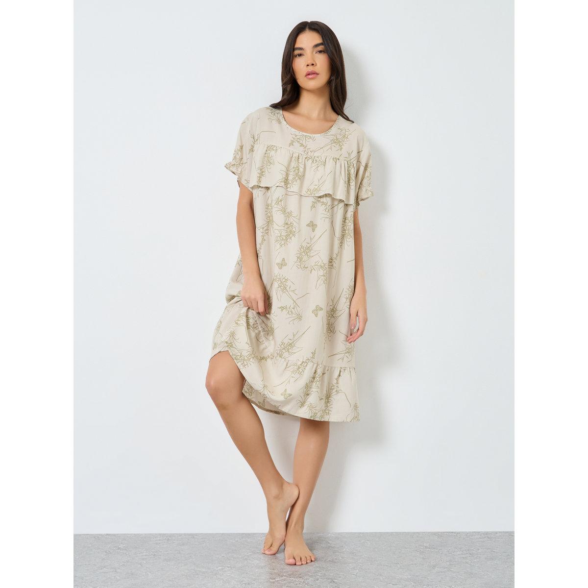 Styli Ruffled Graphic Print Nightdress-women-clothing-nightwear-nighties-image-1