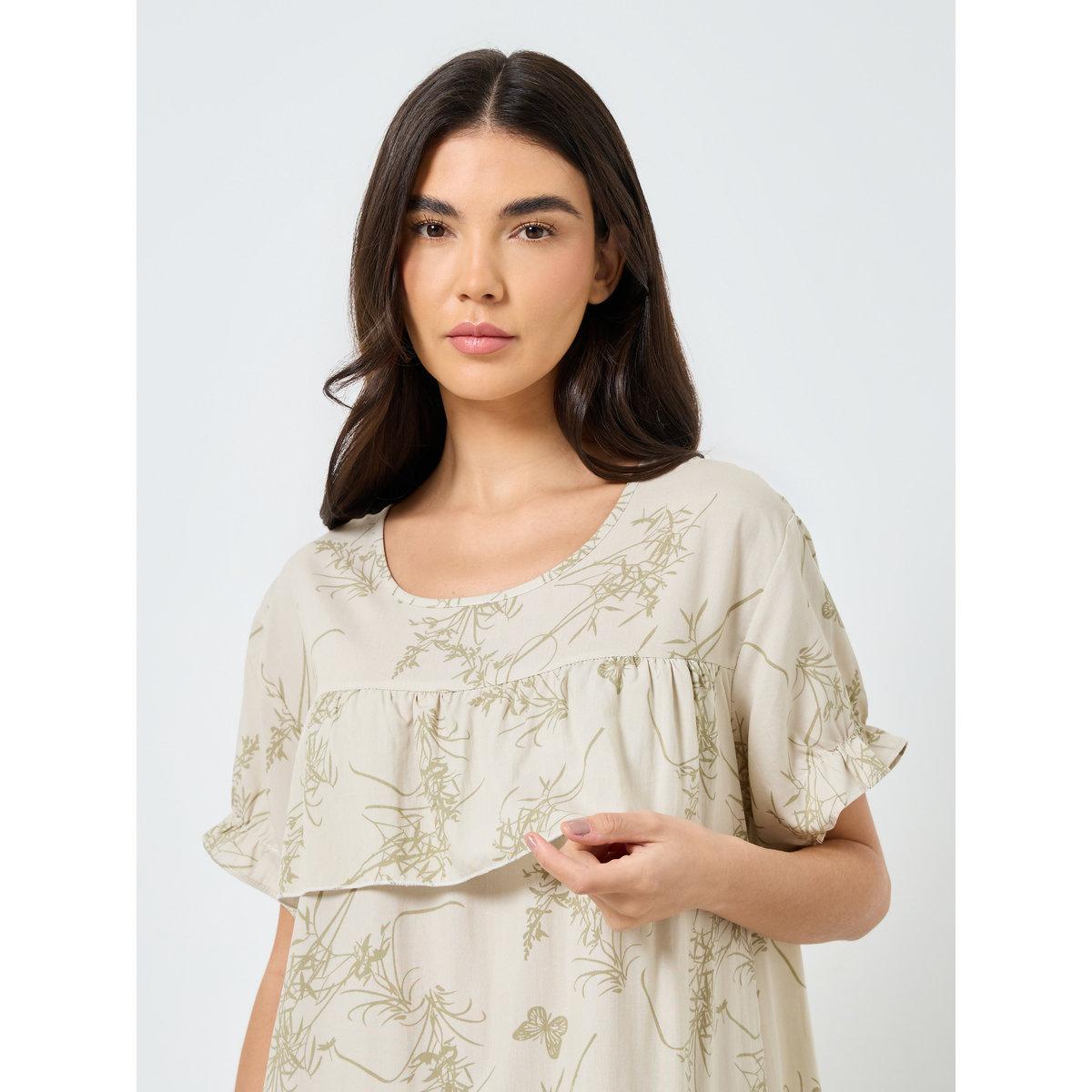 Styli Ruffled Graphic Print Nightdress-women-clothing-nightwear-nighties-image-3