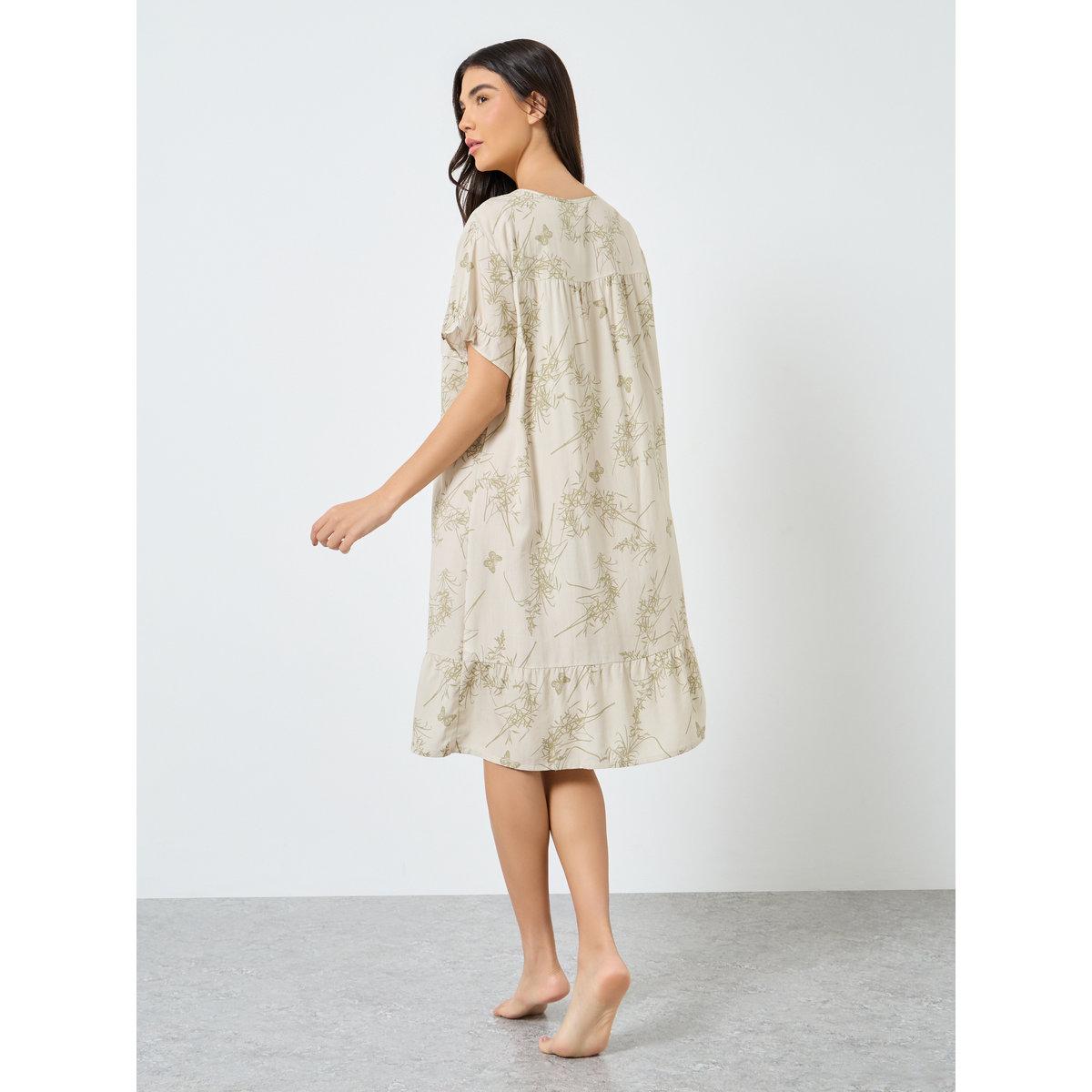 Styli Ruffled Graphic Print Nightdress-women-clothing-nightwear-nighties-image-4