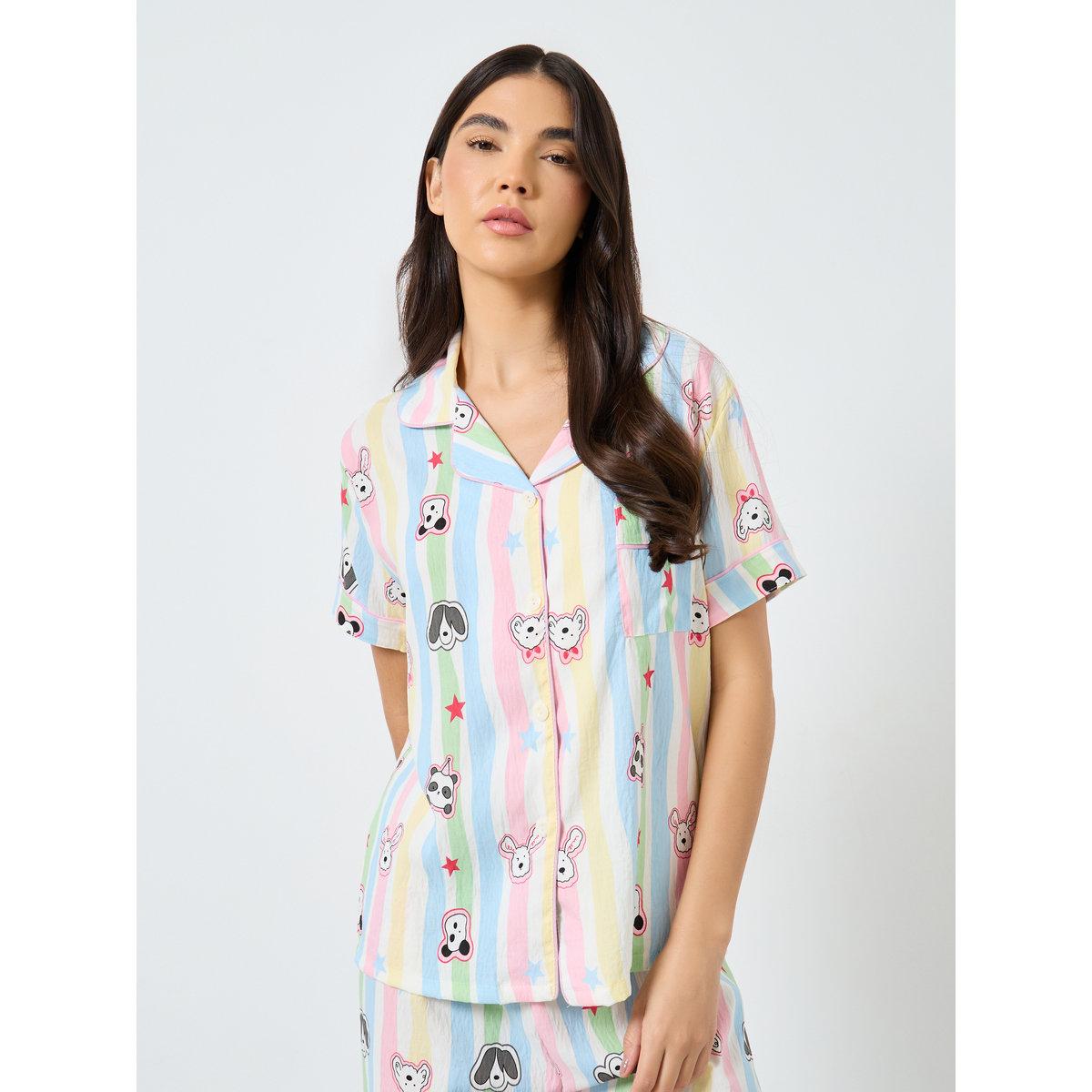 طقم من بنطال بيجاما وشورت مع بلوزة مخططة-women-clothing-nightwear-pyjamas-longsets-image-4