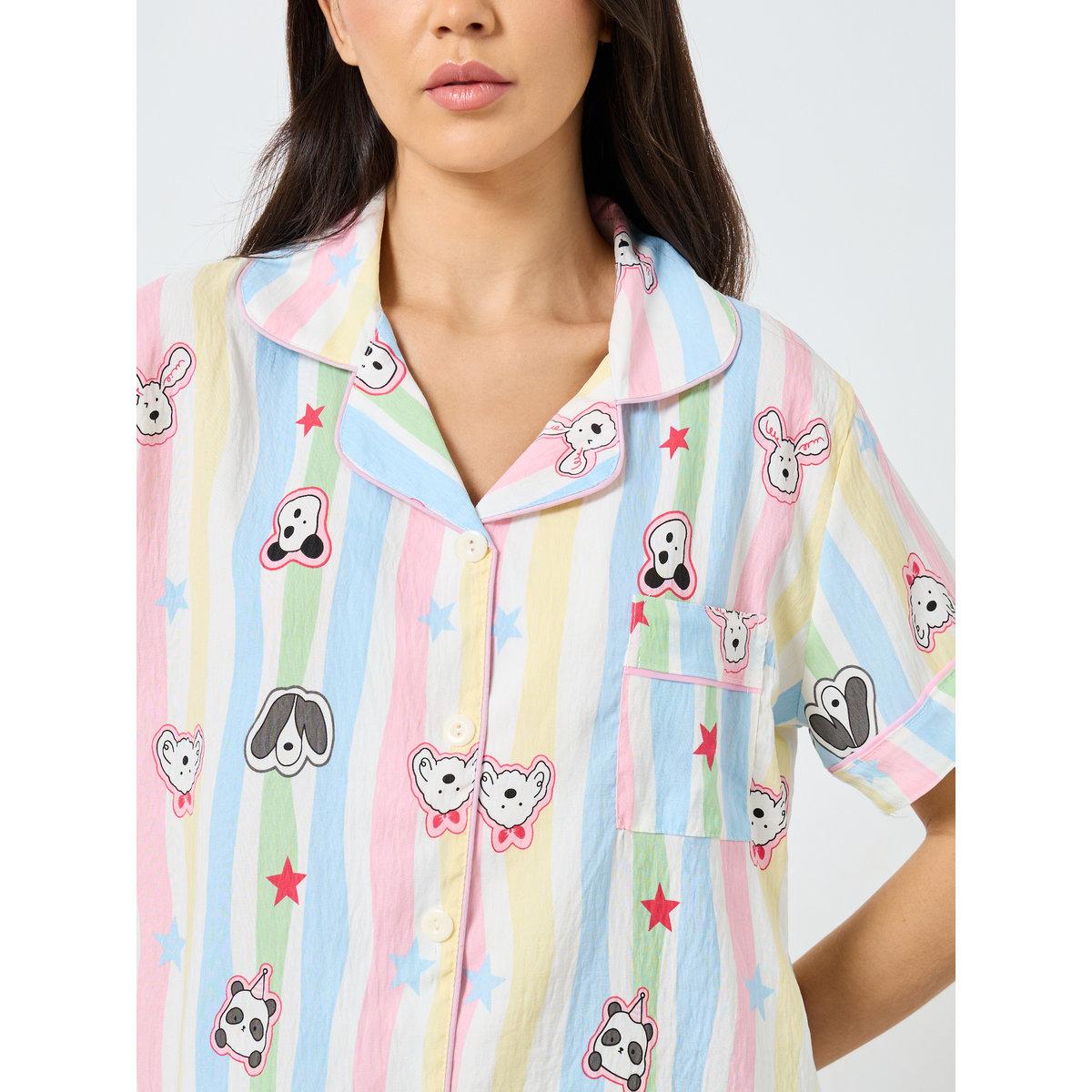 طقم من بنطال بيجاما وشورت مع بلوزة مخططة-women-clothing-nightwear-pyjamas-longsets-image-5