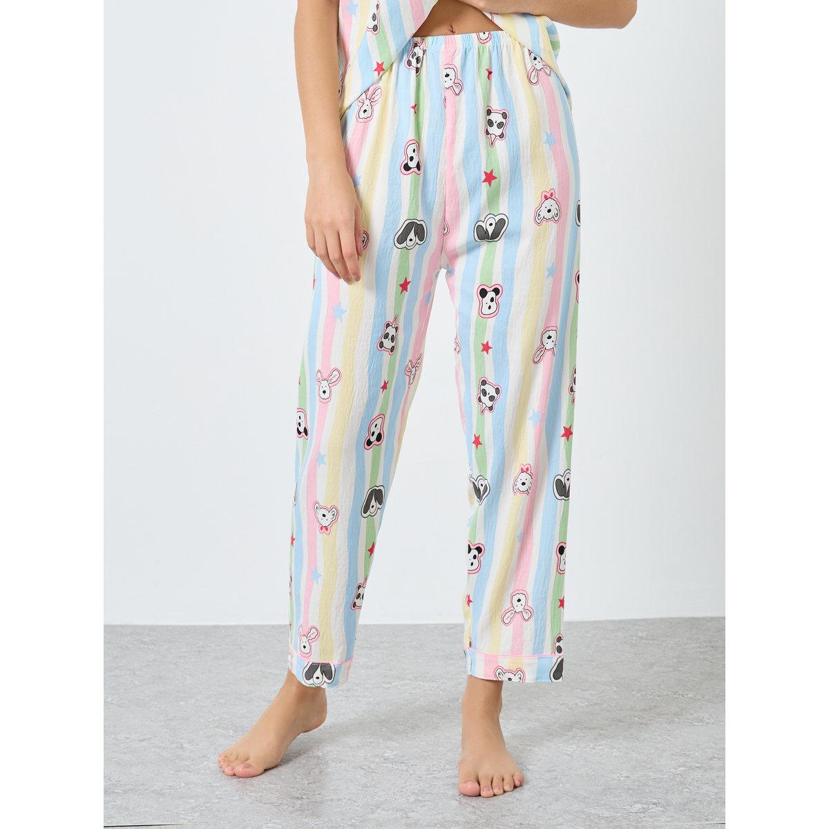 طقم من بنطال بيجاما وشورت مع بلوزة مخططة-women-clothing-nightwear-pyjamas-longsets-image-6