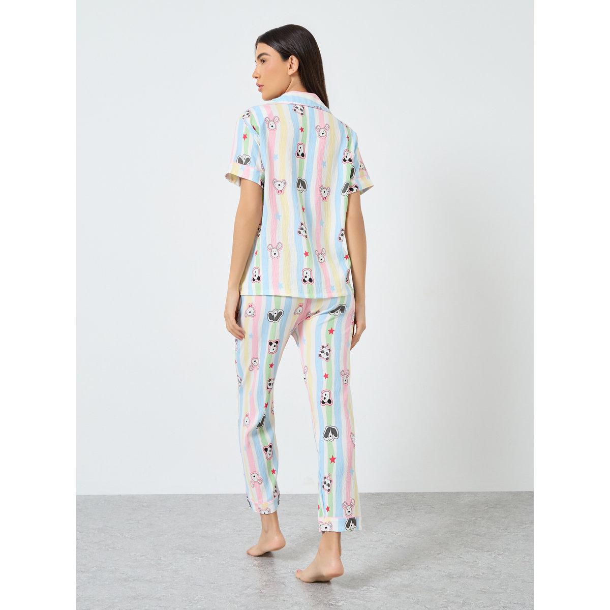 طقم من بنطال بيجاما وشورت مع بلوزة مخططة-women-clothing-nightwear-pyjamas-longsets-image-7