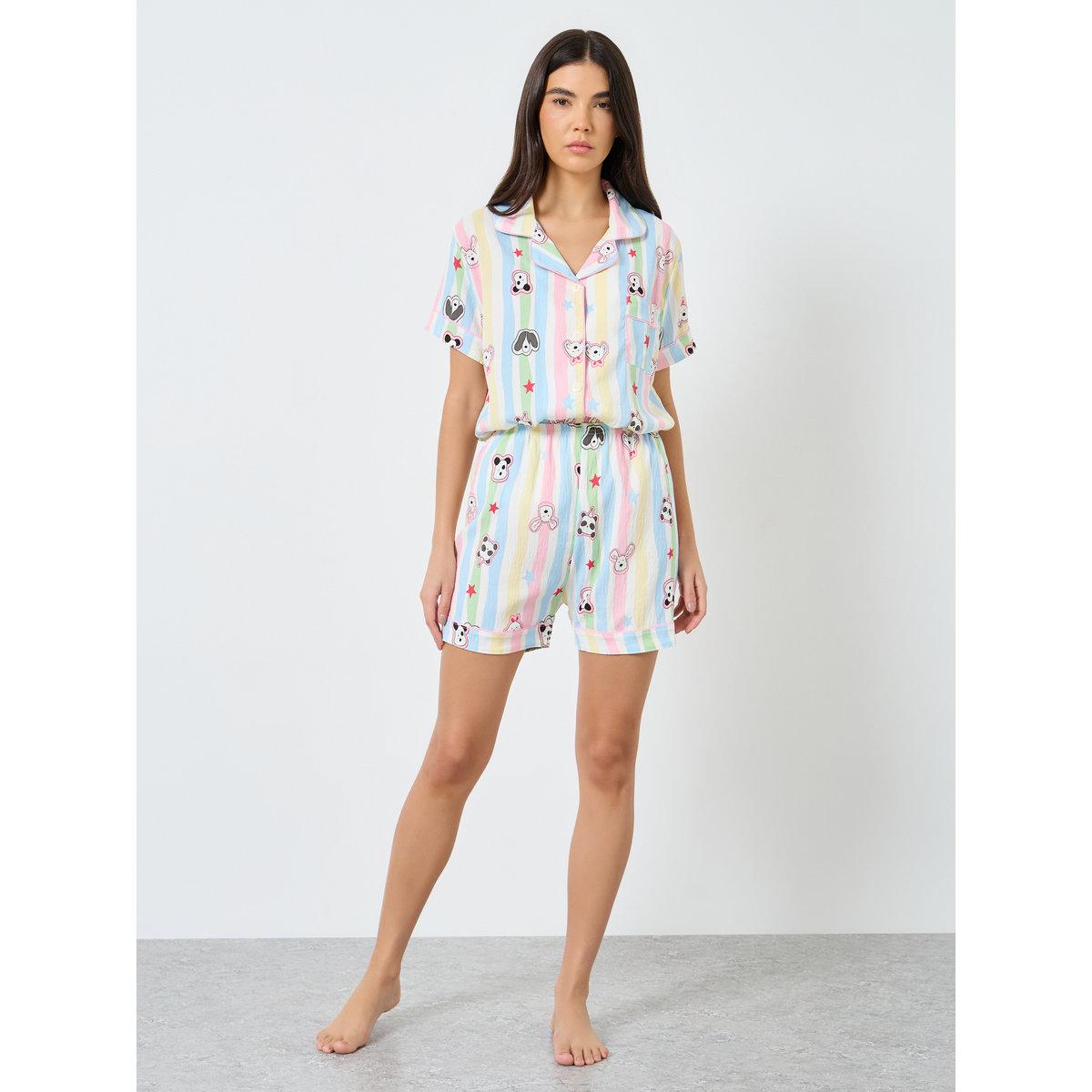 طقم من بنطال بيجاما وشورت مع بلوزة مخططة-women-clothing-nightwear-pyjamas-longsets-image-8