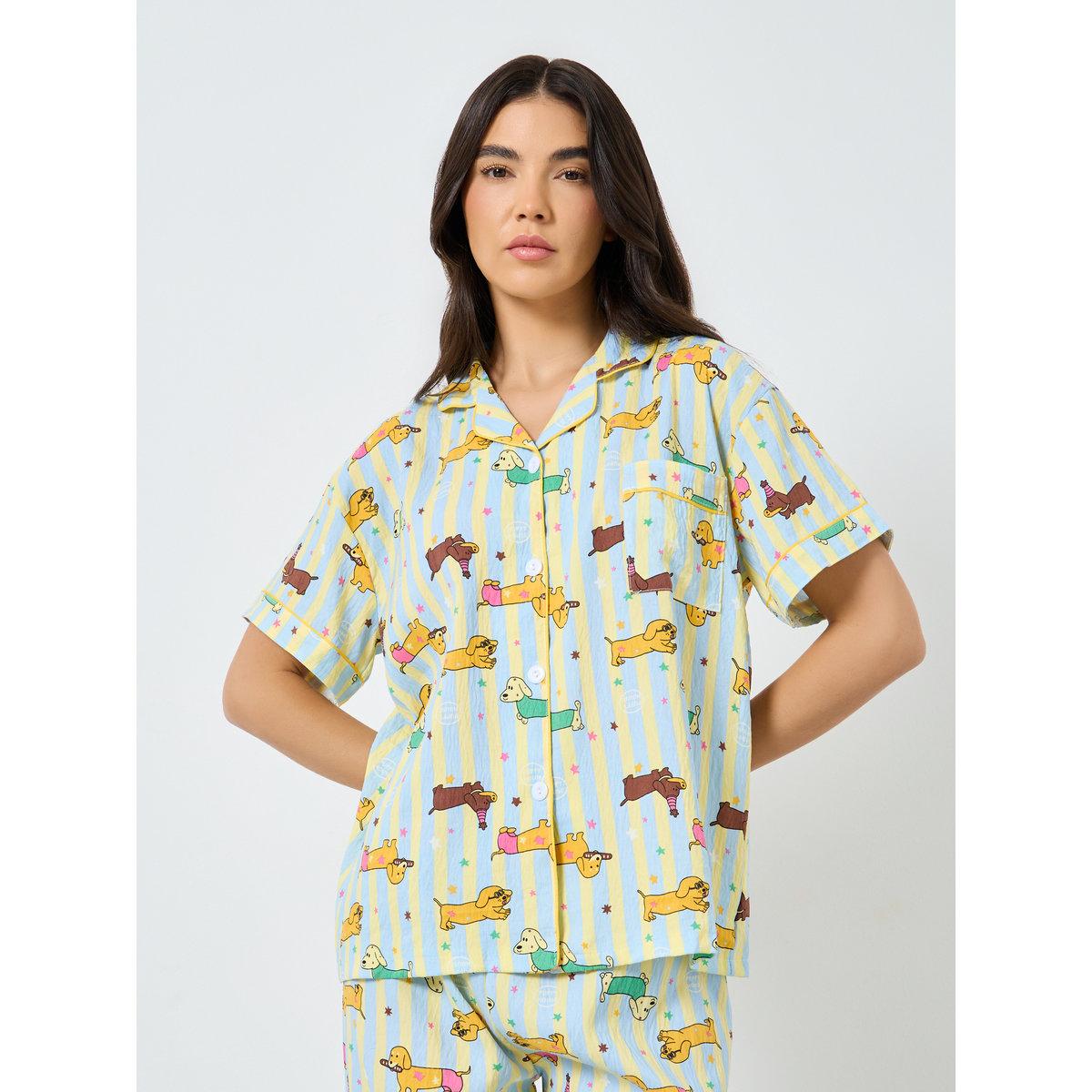 طقم من بنطال بيجاما وشورت مع بلوزة بطبعة حيوان-women-clothing-nightwear-pyjamas-longsets-image-3