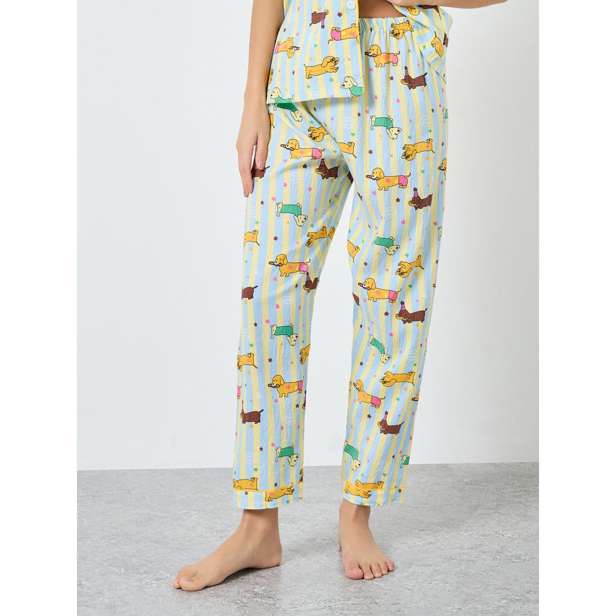 طقم من بنطال بيجاما وشورت مع بلوزة بطبعة حيوان-women-clothing-nightwear-pyjamas-longsets-image-5