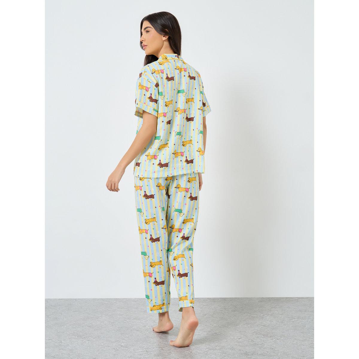 طقم من بنطال بيجاما وشورت مع بلوزة بطبعة حيوان-women-clothing-nightwear-pyjamas-longsets-image-6