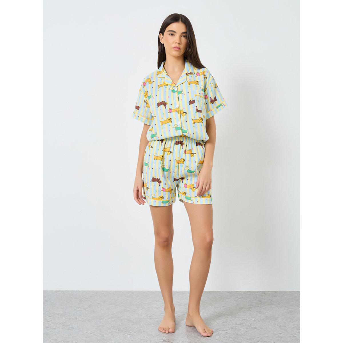 طقم من بنطال بيجاما وشورت مع بلوزة بطبعة حيوان-women-clothing-nightwear-pyjamas-longsets-image-7