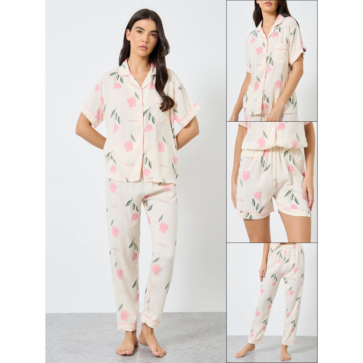 Styli Pack of 3 - All Over Print Shirt, Short and Pyjama-women-clothing-nightwear-pyjamas-longsets-image-1