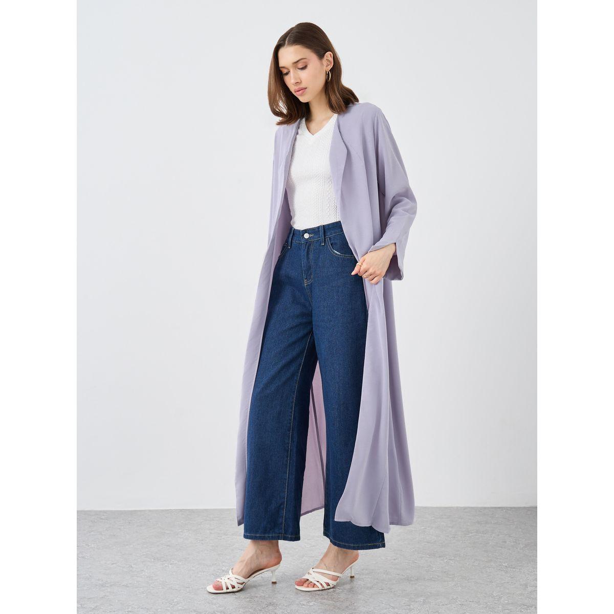 Styli Solid Front Open Abaya with Slit Sleeves-women-arabicclothing-abayas-image-1