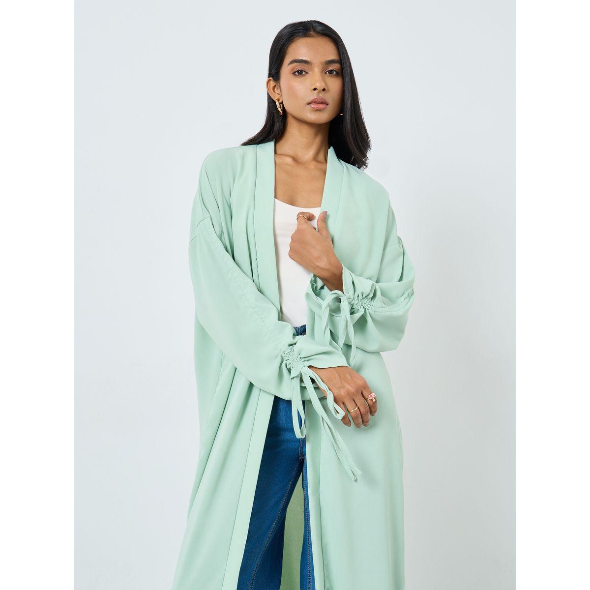 كيمونو سادة بتفاصيل أكمام مزمومة-women-arabicclothing-abayas-image-2
