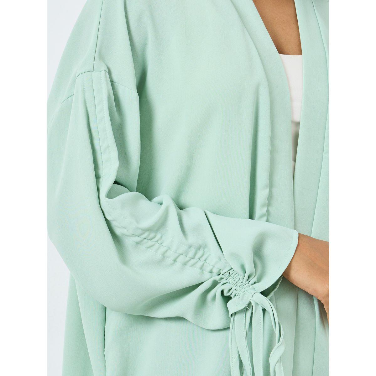كيمونو سادة بتفاصيل أكمام مزمومة-women-arabicclothing-abayas-image-3