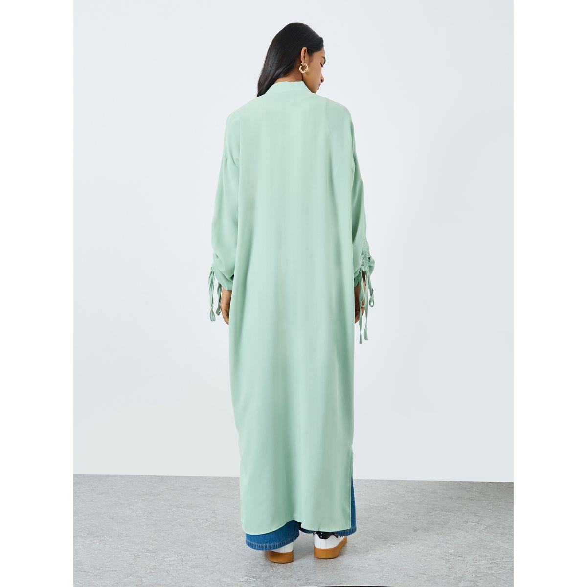 كيمونو سادة بتفاصيل أكمام مزمومة-women-arabicclothing-abayas-image-4