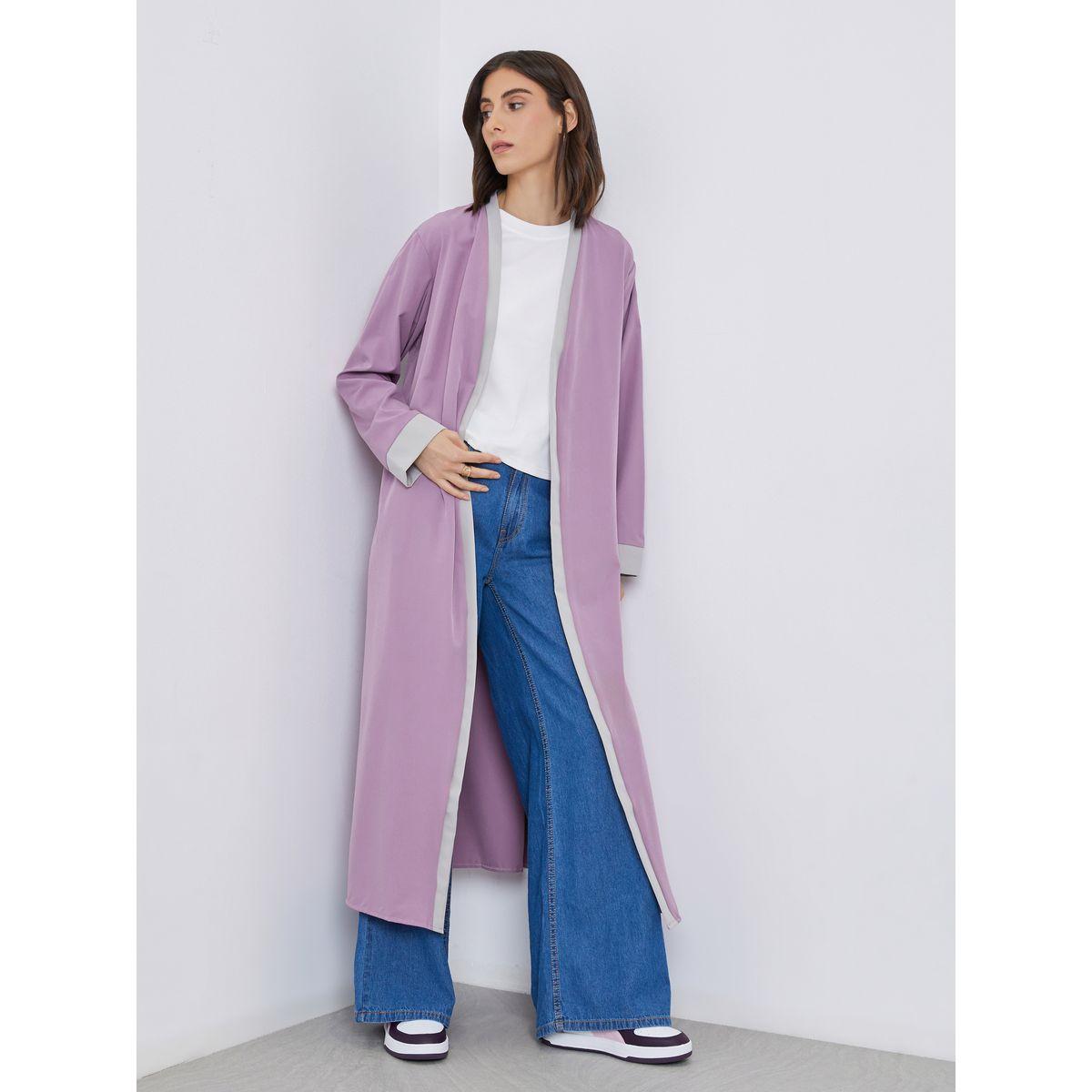 كيمونو سادة مفتوح بتفاصيل مُتباينة-women-arabicclothing-abayas-image-1