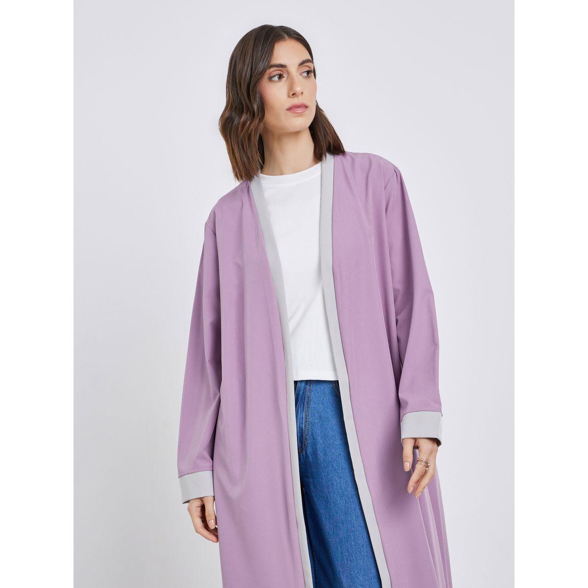 كيمونو سادة مفتوح بتفاصيل مُتباينة-women-arabicclothing-abayas-image-2
