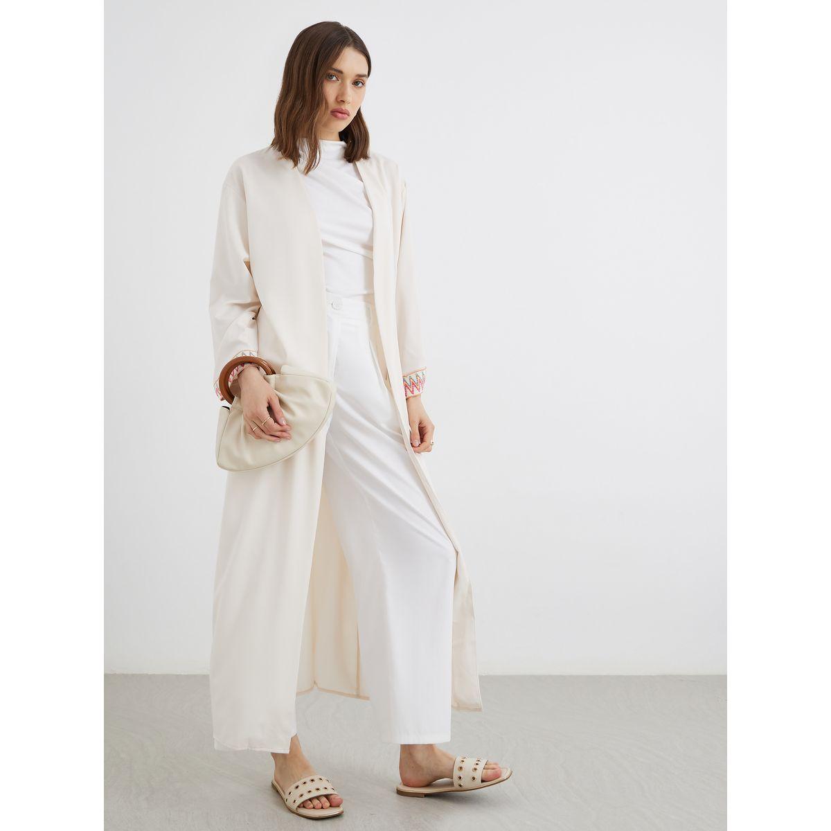 كيمونو سادة مفتوح بتفاصيل مُتباينة-women-arabicclothing-abayas-image-1