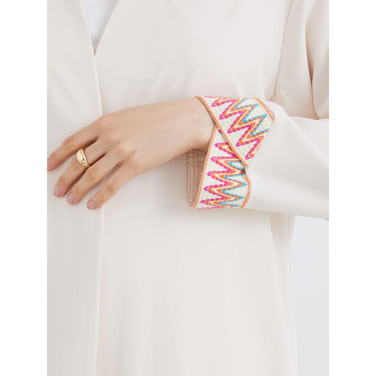 Styli Women Beige Solid Open Front Abaya with Contrast Cuff Detail-women-arabicclothing-abayas-image-3