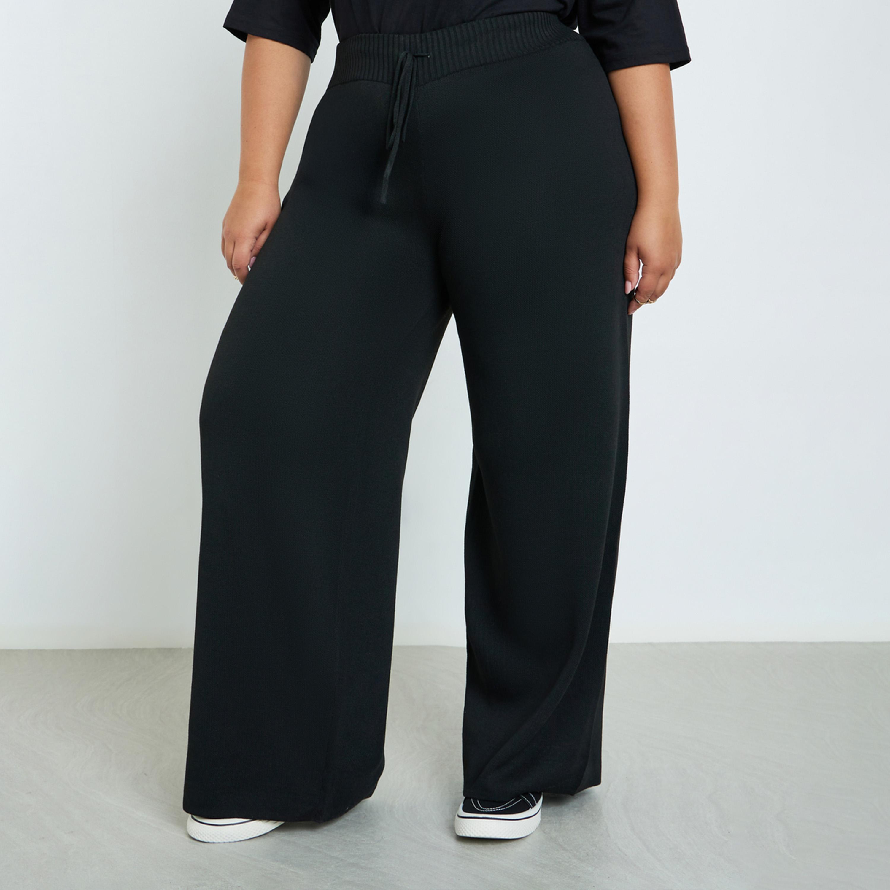 ستايلي - بنطال واسع الساق محبوك مسطح مقاس كبيرة-women-clothing-bottoms-trousers-image-1