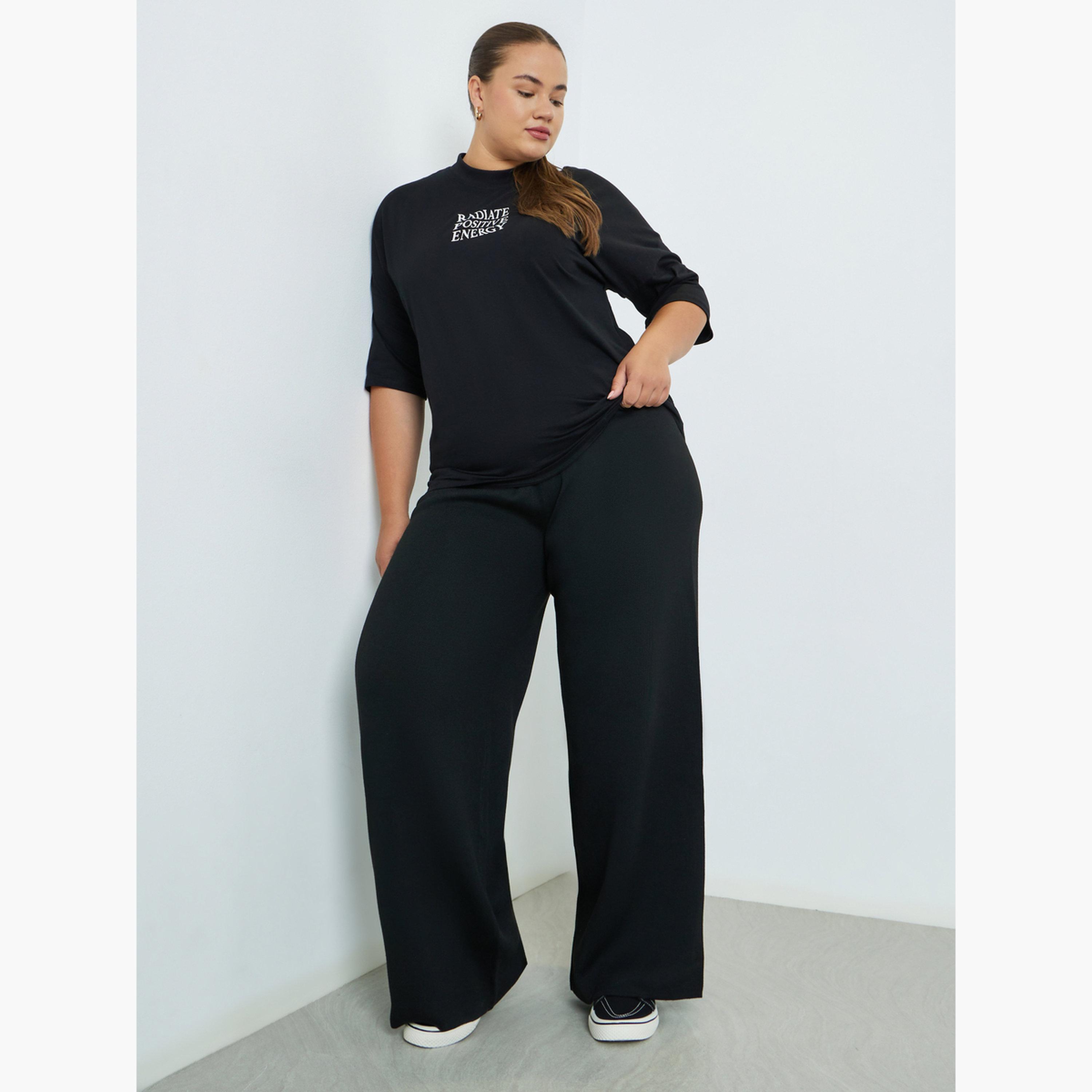 ستايلي - بنطال واسع الساق محبوك مسطح مقاس كبيرة-women-clothing-bottoms-trousers-image-2
