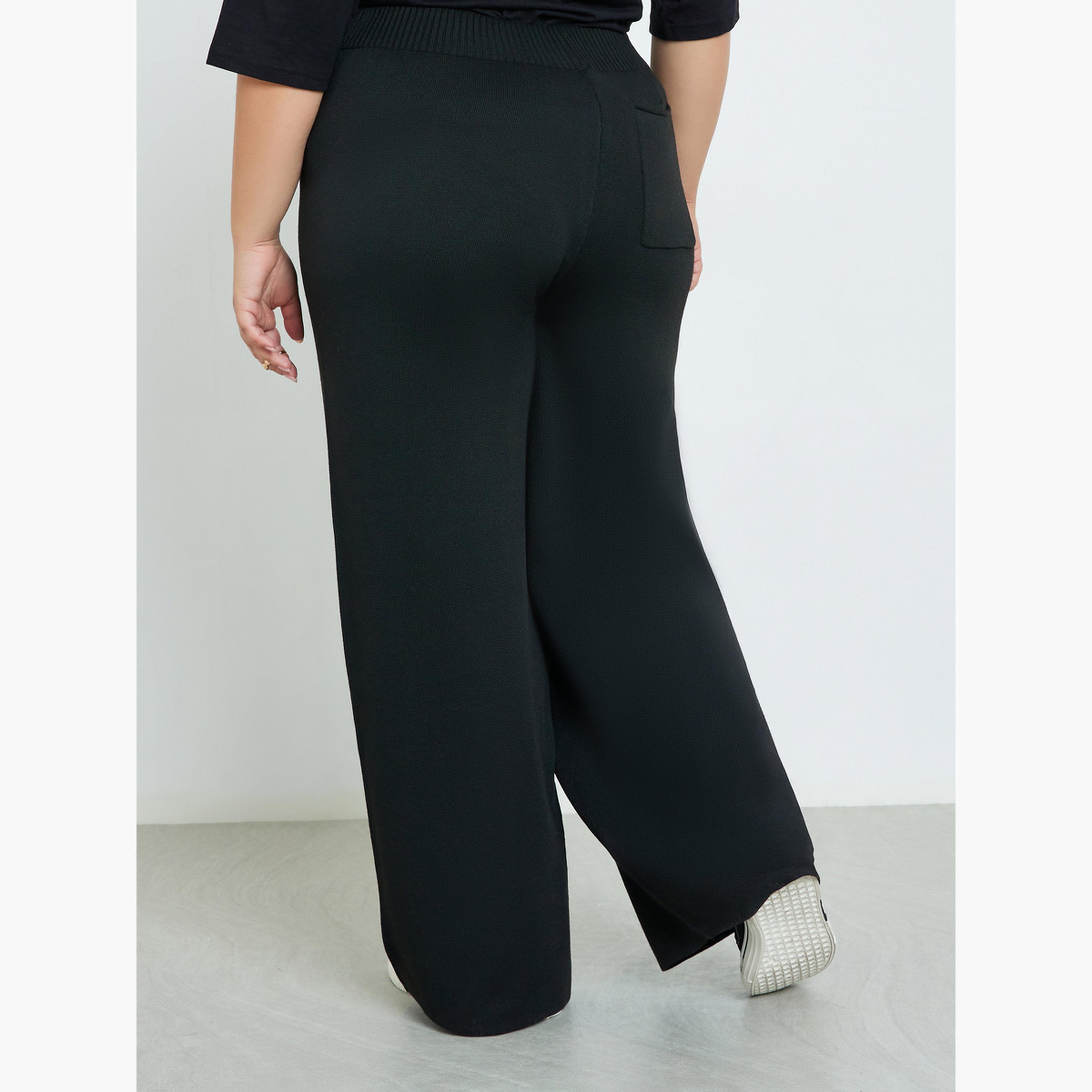 ستايلي - بنطال واسع الساق محبوك مسطح مقاس كبيرة-women-clothing-bottoms-trousers-image-3