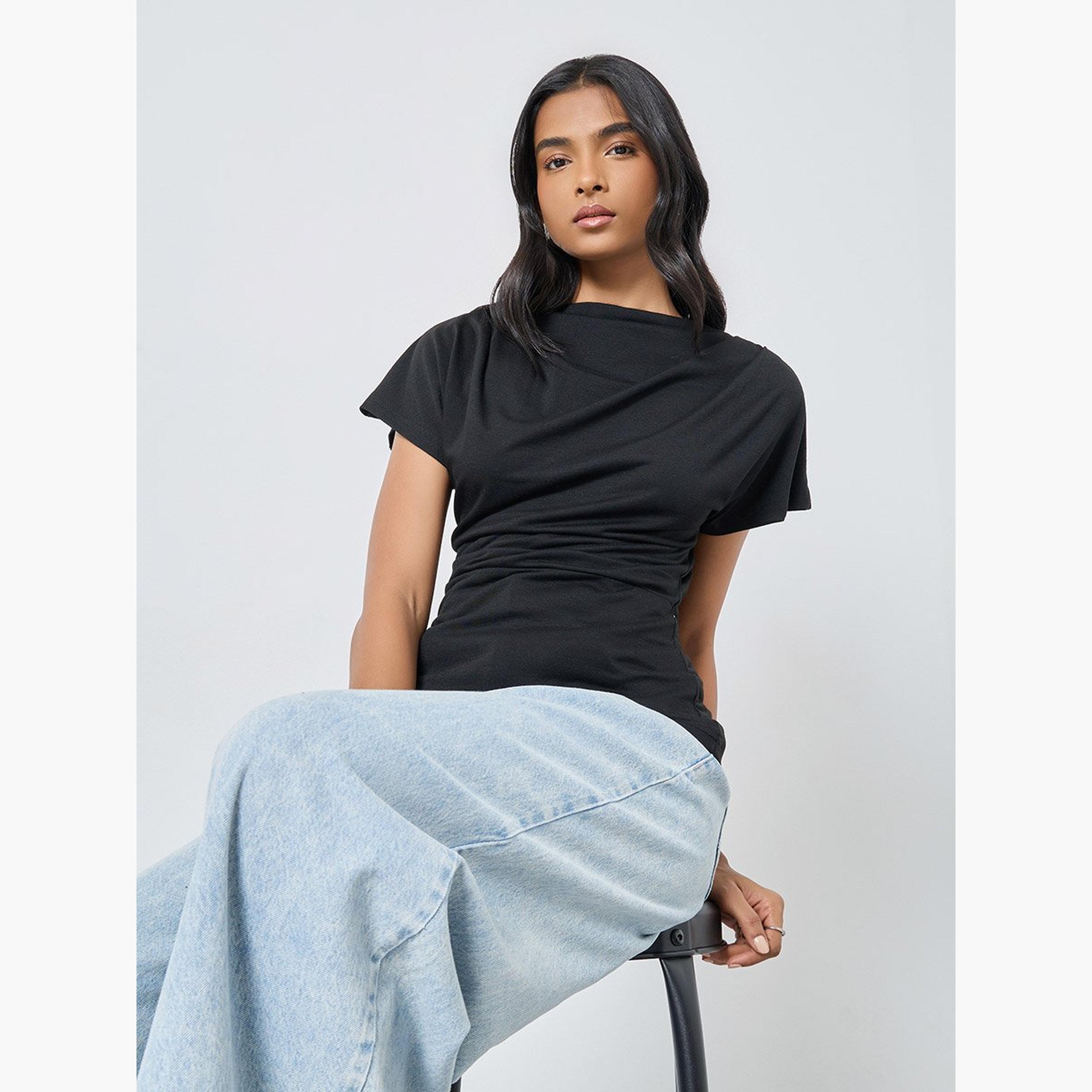 Take Two Solid Regular Fit Knitted T-Shirt-women-clothing-tshirts-image-2