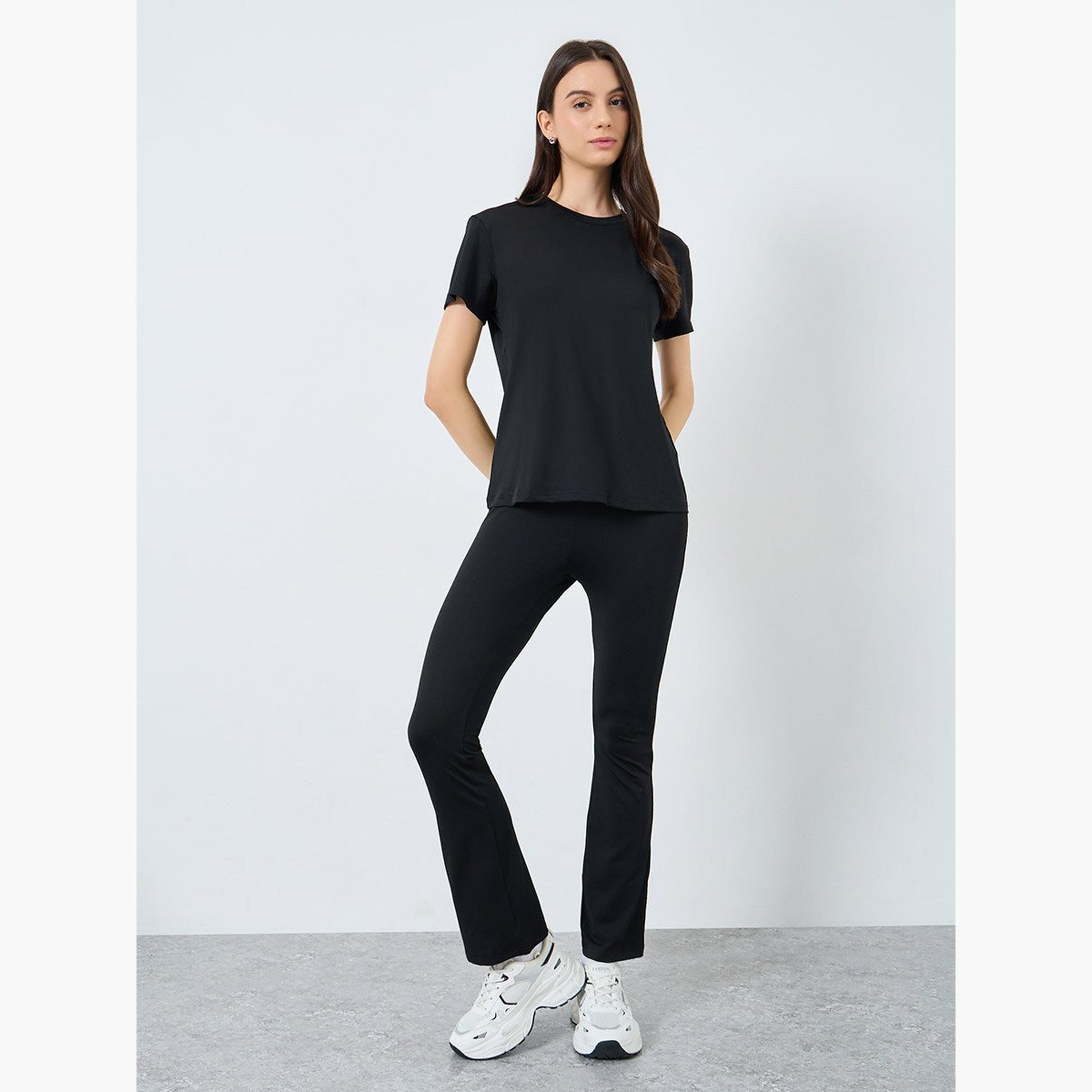 Take Two Black Solid T-Shirt and Leggings Co-Ords-women-clothing-coordsets-image-1