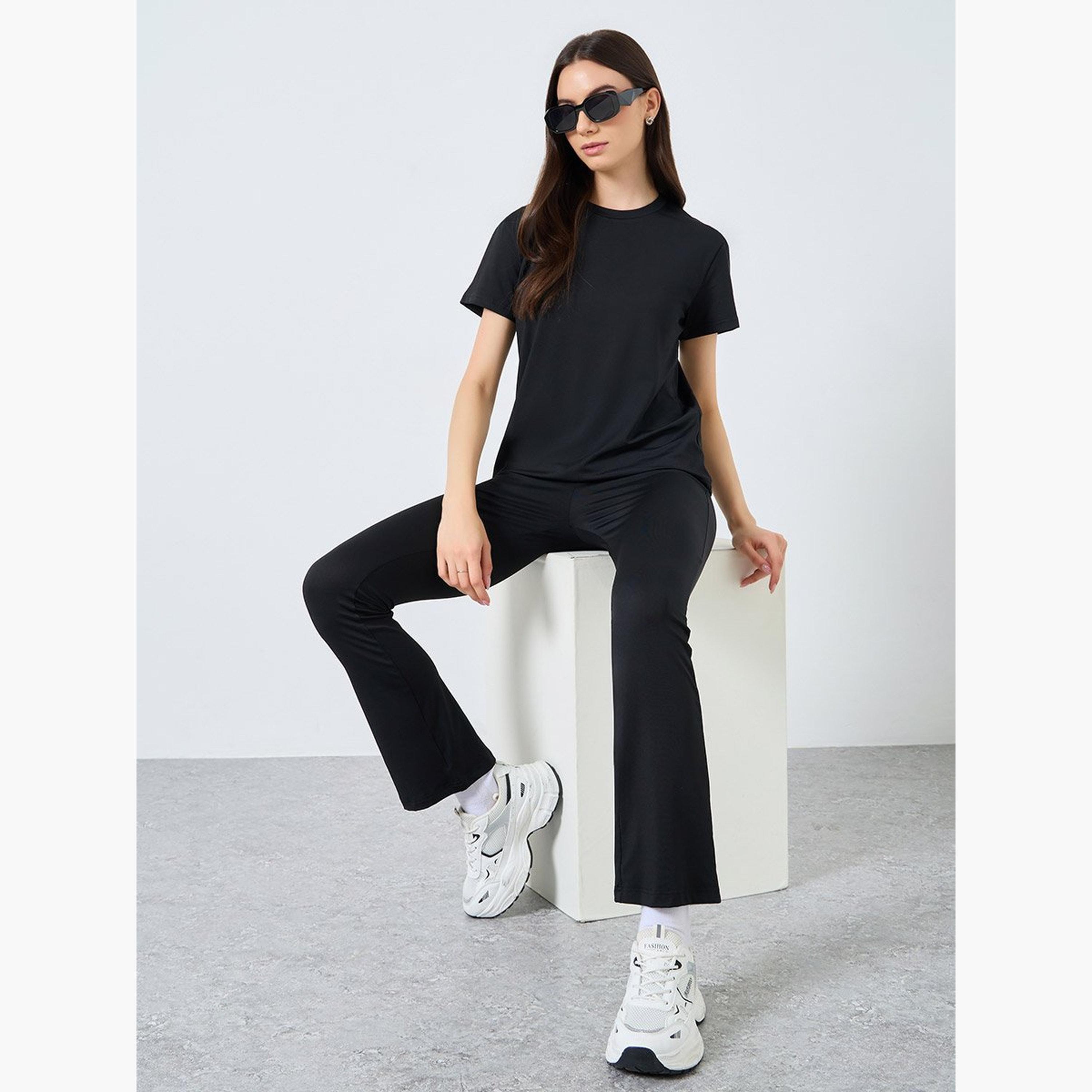 Take Two Black Solid T-Shirt and Leggings Co-Ords-women-clothing-coordsets-image-2
