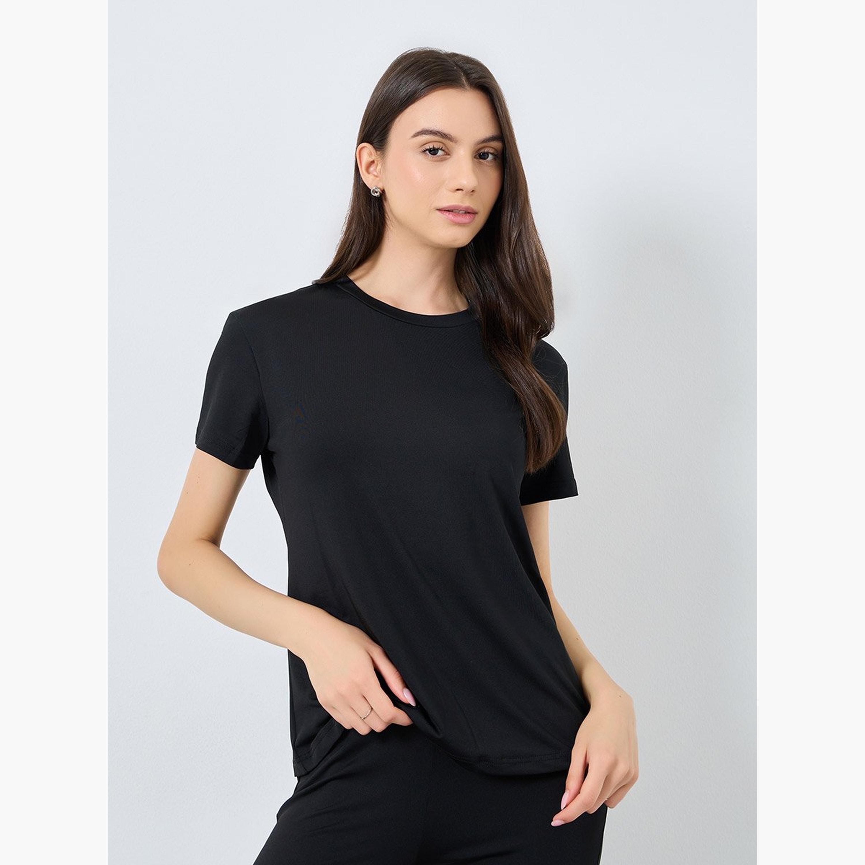 Take Two Black Solid T-Shirt and Leggings Co-Ords-women-clothing-coordsets-image-3