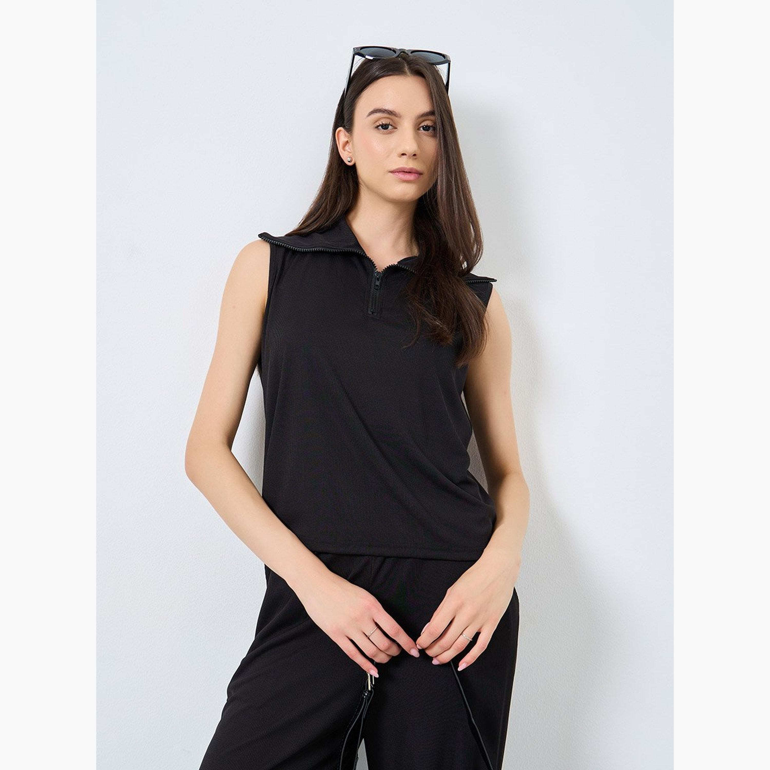 Take Two Black Ribbed Tank Top and Trousers Co-Ords-women-clothing-coordsets-image-2