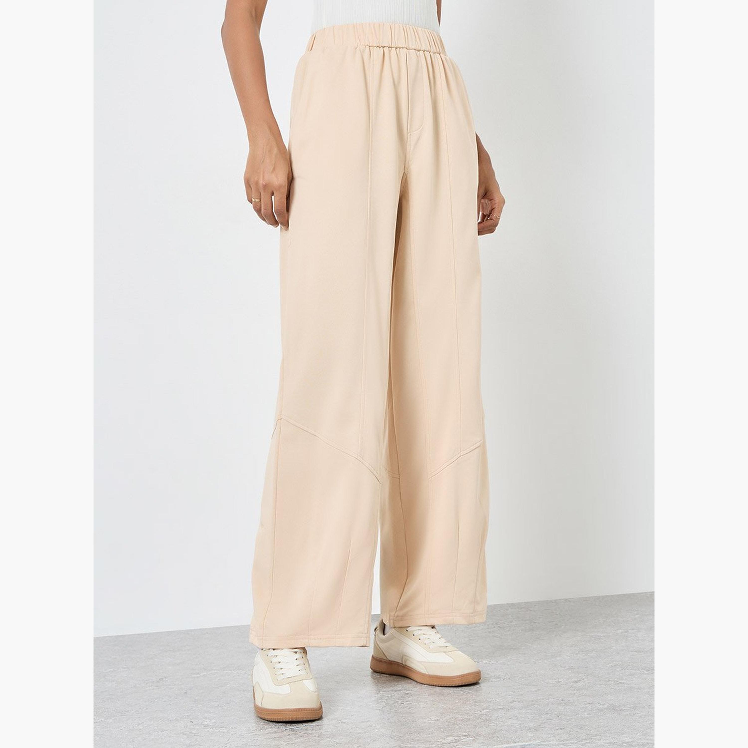 تيك تو - بنطال رياضي سادة باللون البيج مع خصر مطاطي-women-clothing-bottoms-joggers-image-1