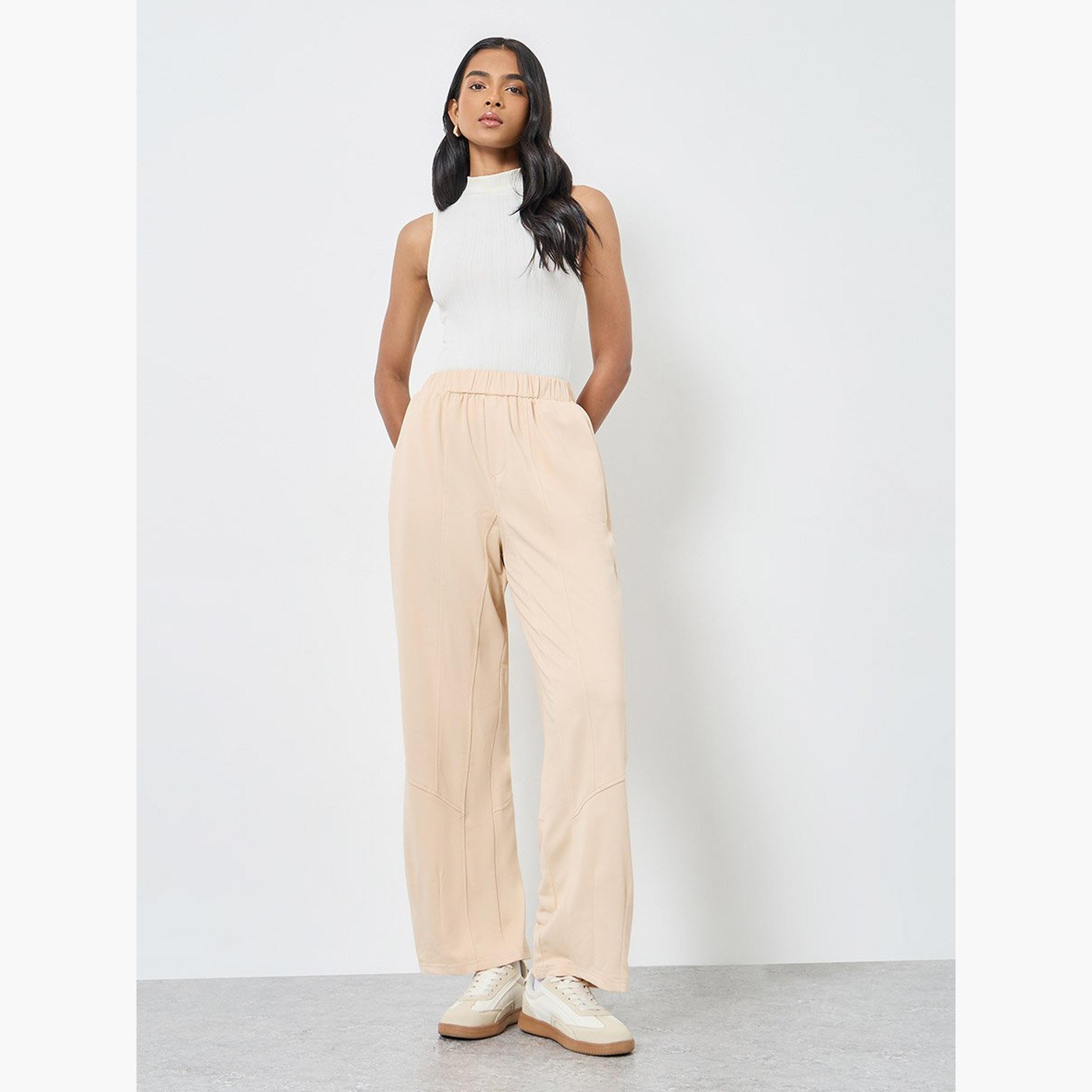 تيك تو - بنطال رياضي سادة باللون البيج مع خصر مطاطي-women-clothing-bottoms-joggers-image-2