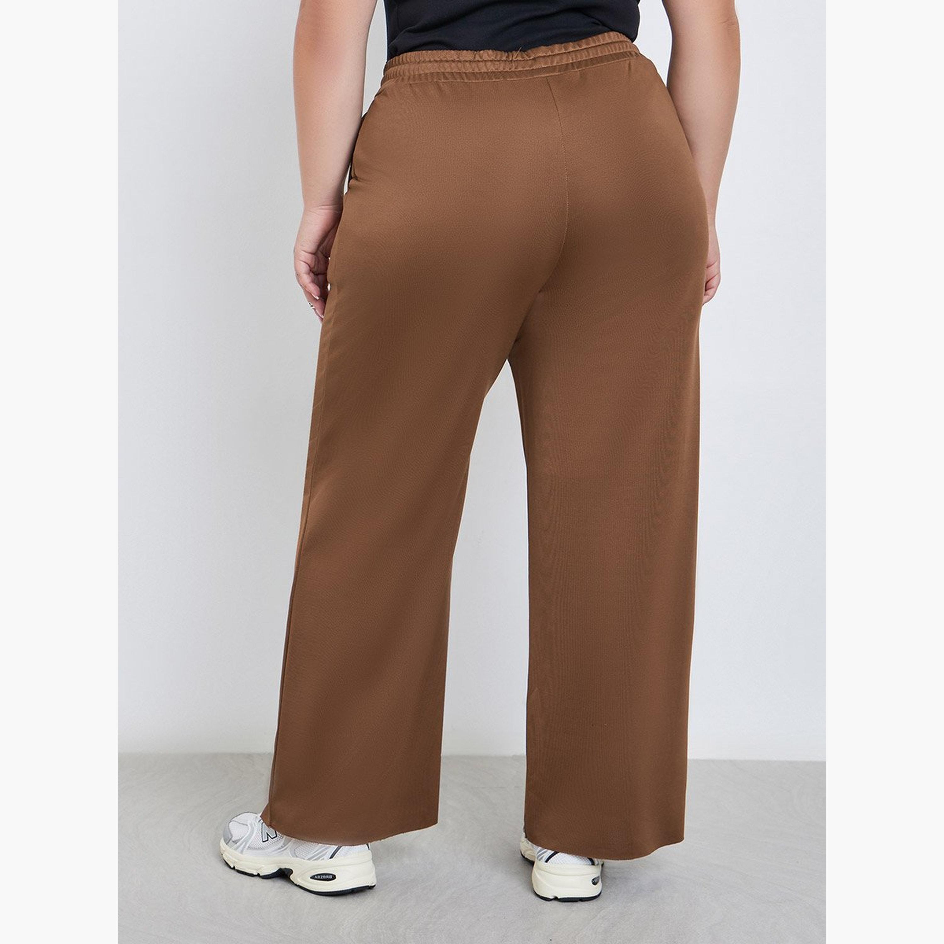 Styli Plus Brown Wide Leg Joggers with Drawstring Waist-women-clothing-bottoms-joggers-image-4