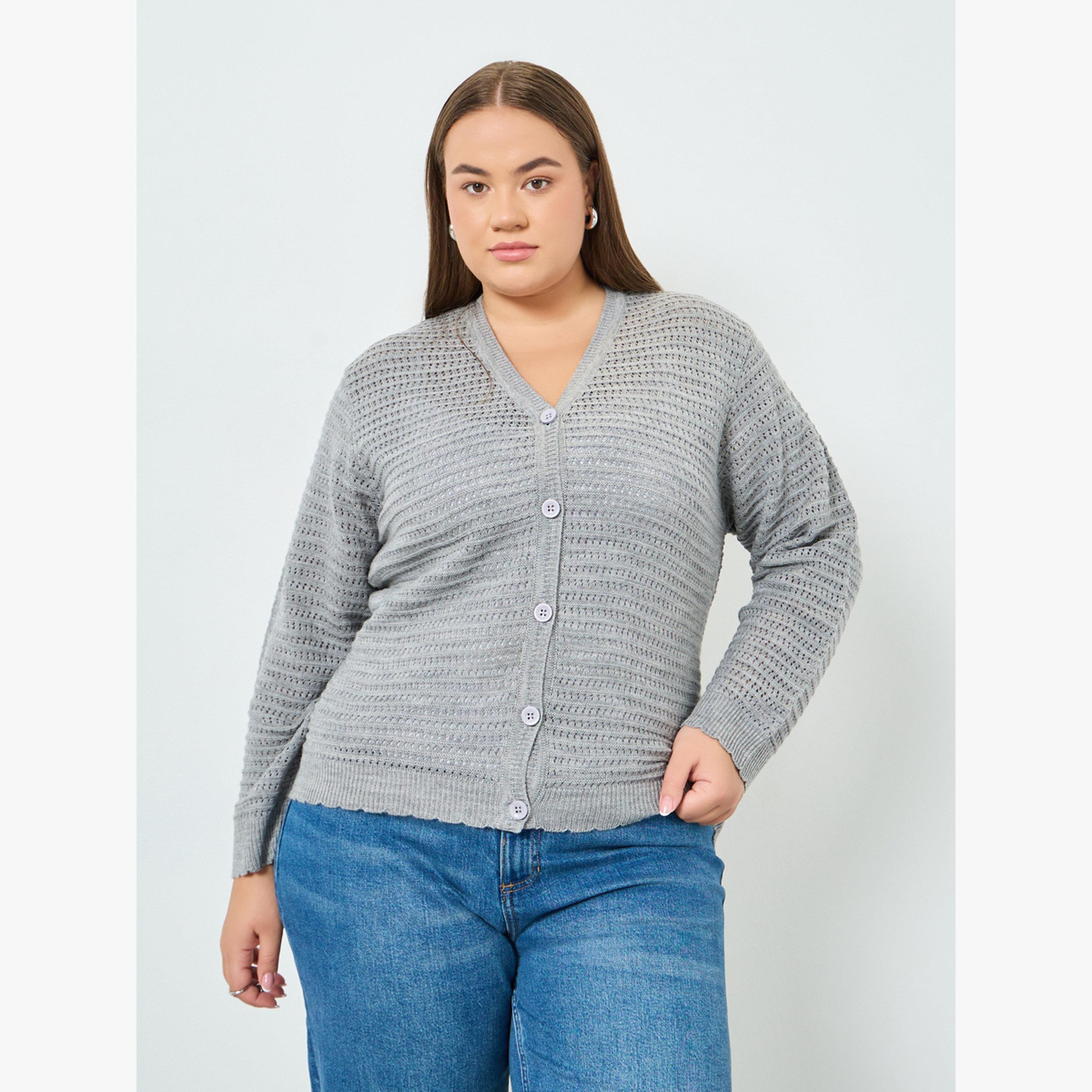 كارديجان محبوك بمقاس كبير مع أزرار-women-winterwear-cardigansandjumpers-cardigans-image-1