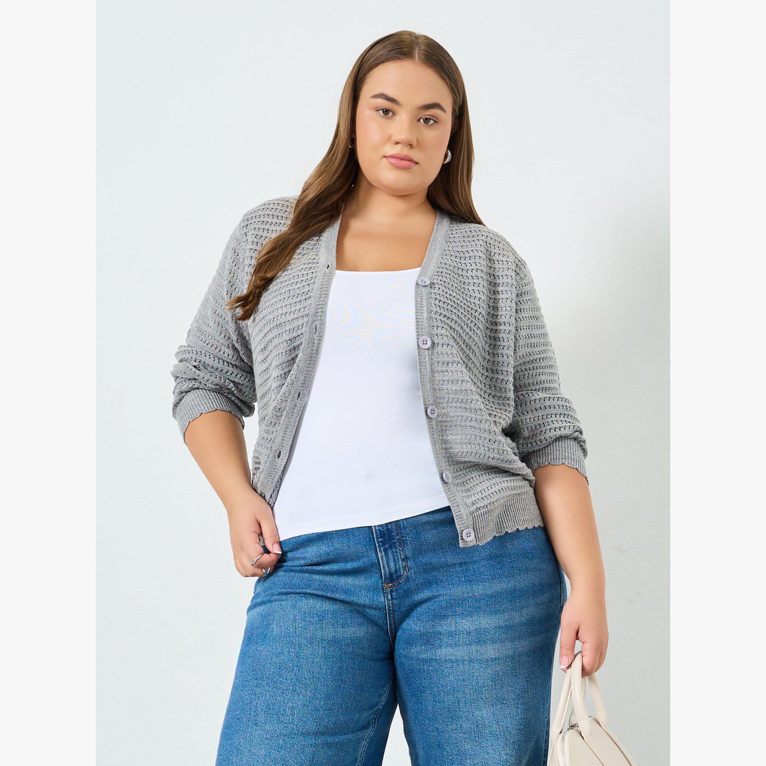 كارديجان محبوك بمقاس كبير مع أزرار-women-winterwear-cardigansandjumpers-cardigans-image-3