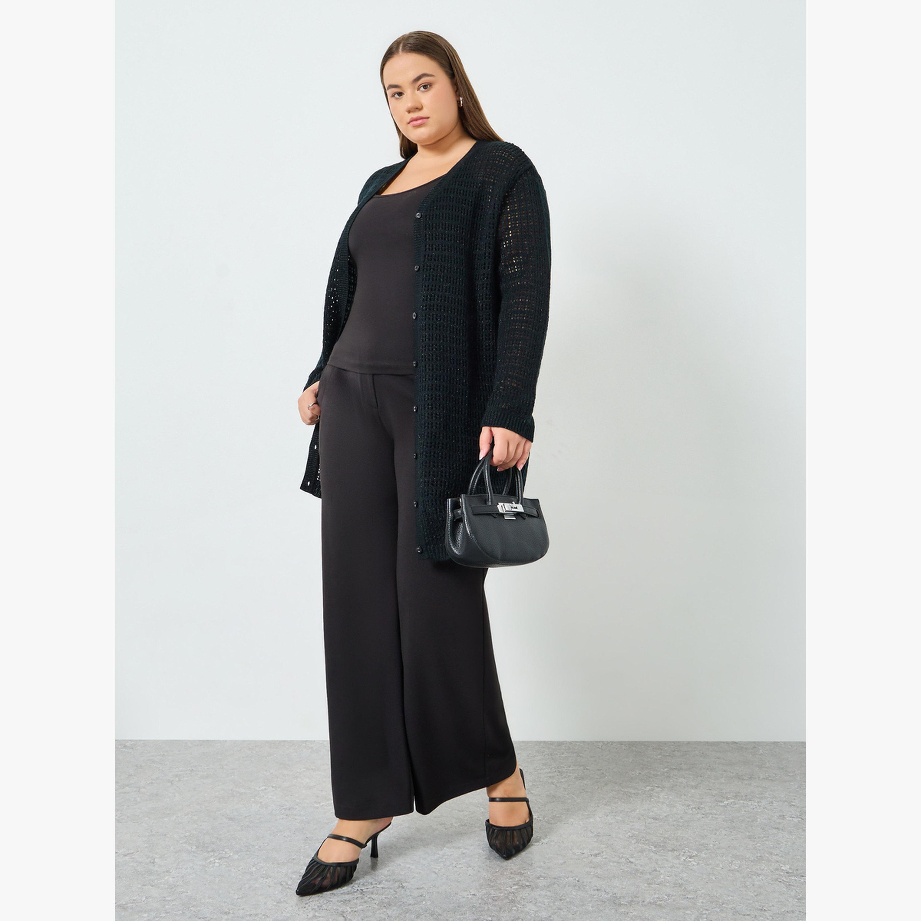 كارديجان محبوك طويل بمقاس كبير وتفاصيل بارزة الملمس-women-winterwear-cardigansandjumpers-cardigans-image-2