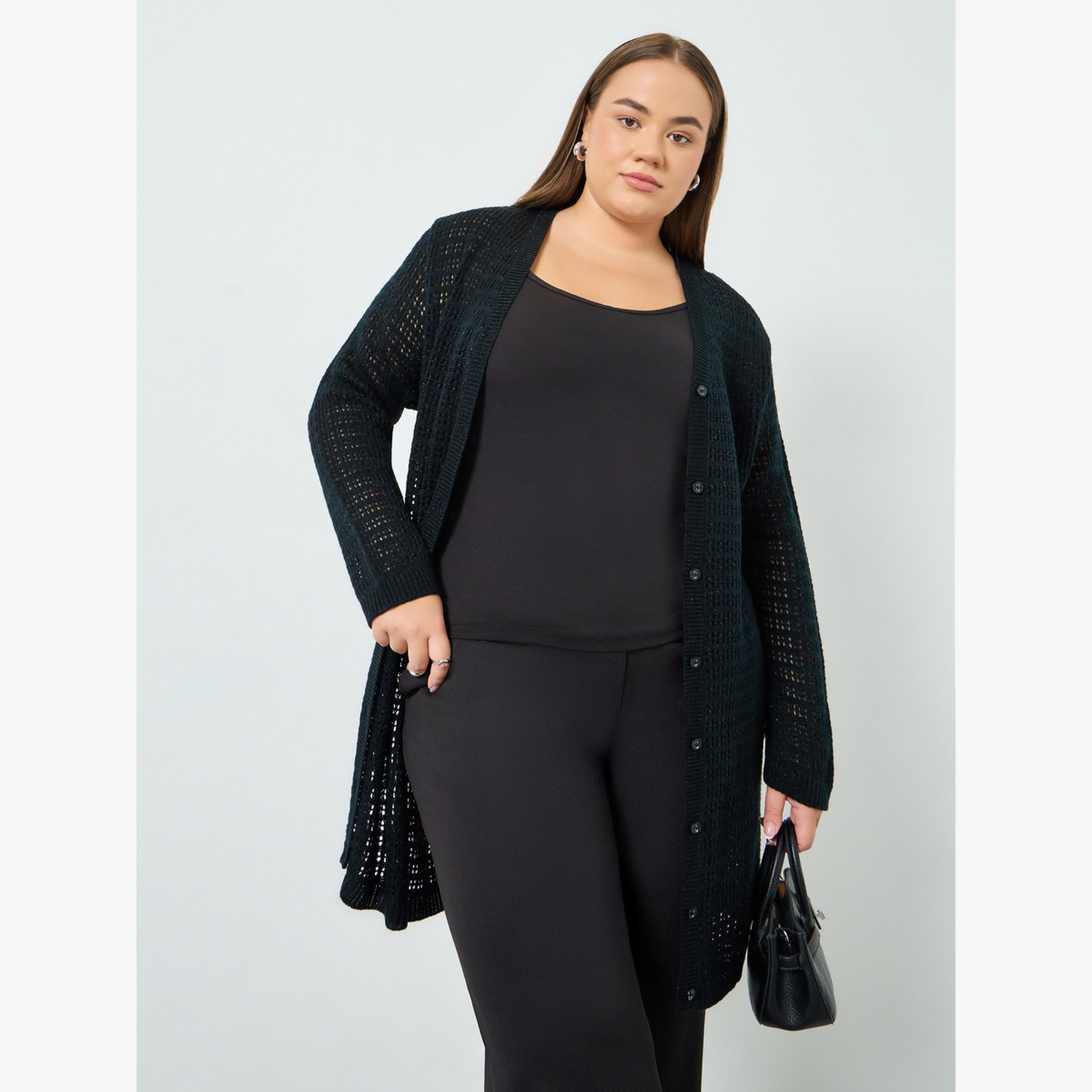 كارديجان محبوك طويل بمقاس كبير وتفاصيل بارزة الملمس-women-winterwear-cardigansandjumpers-cardigans-image-3