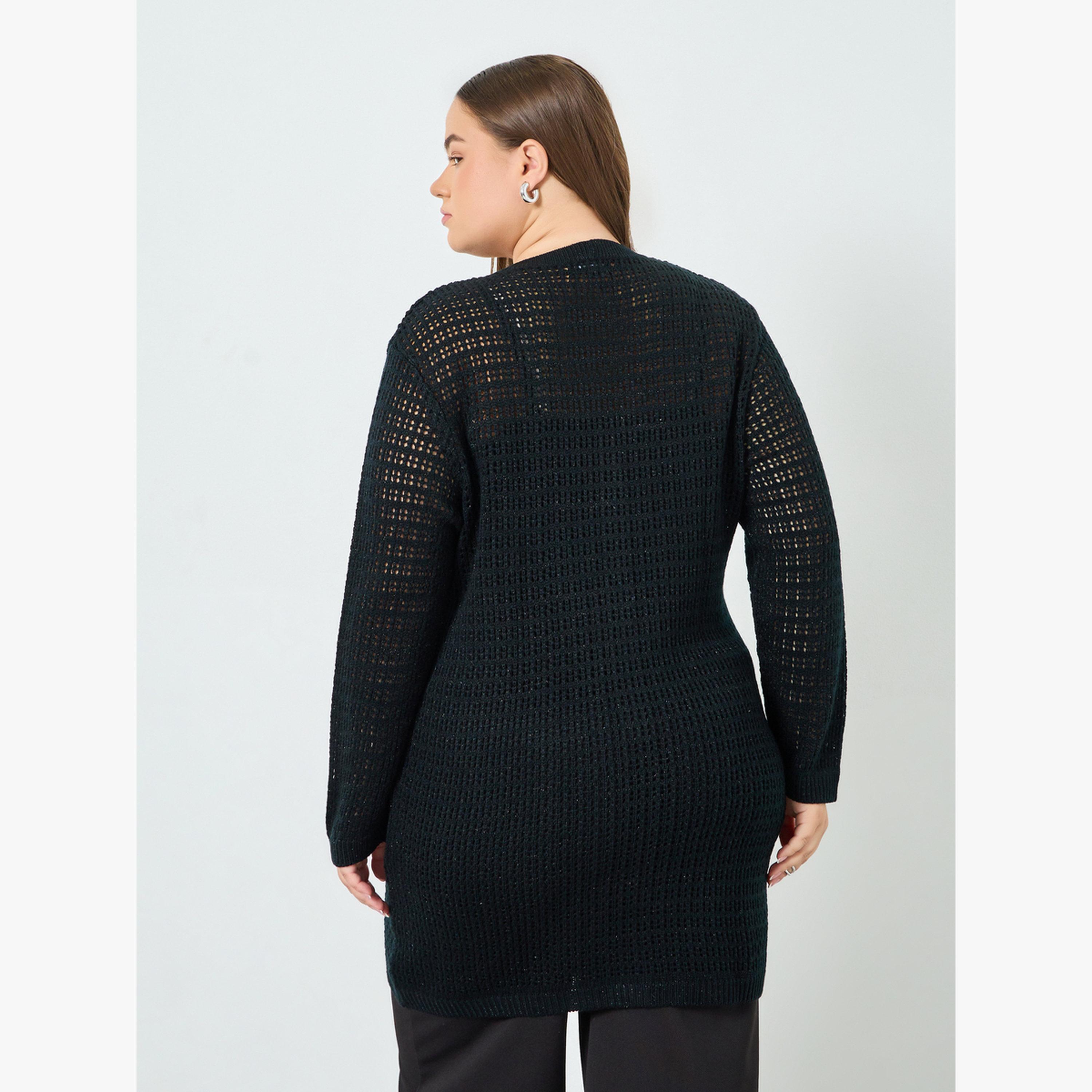 كارديجان محبوك طويل بمقاس كبير وتفاصيل بارزة الملمس-women-winterwear-cardigansandjumpers-cardigans-image-4