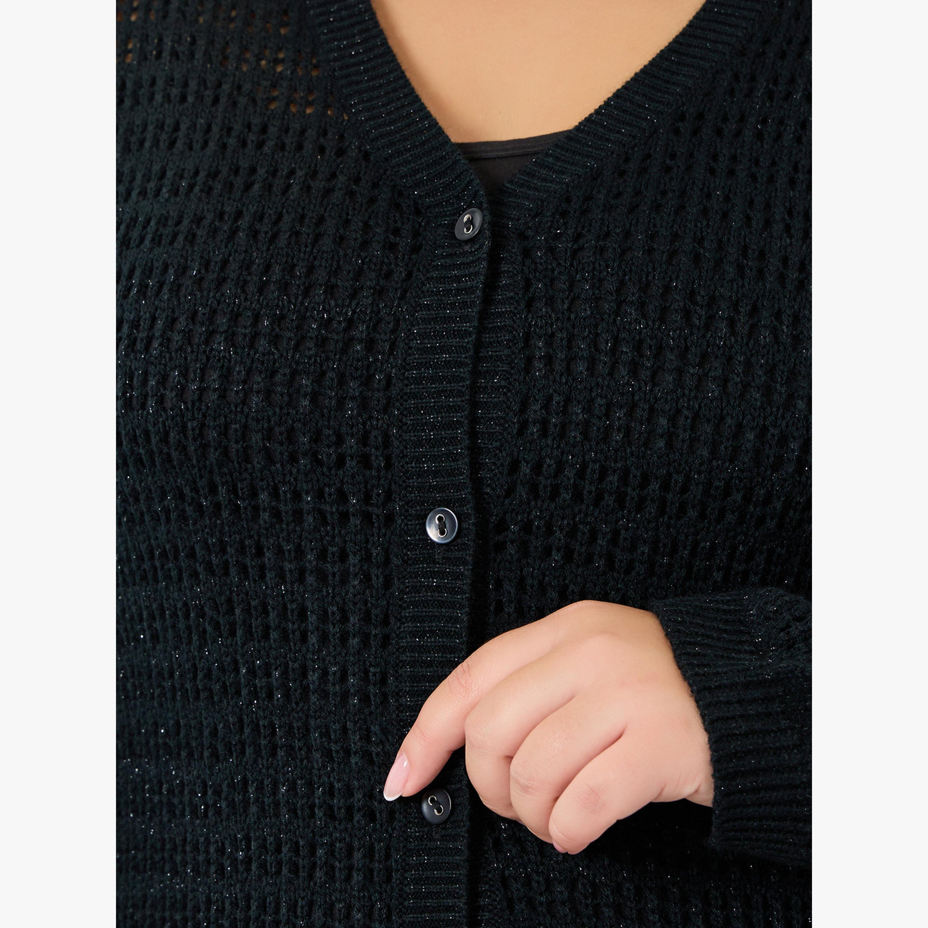 Styli Plus Size Longline Textured Knit Cardigan-women-winterwear-cardigansandjumpers-cardigans-image-5