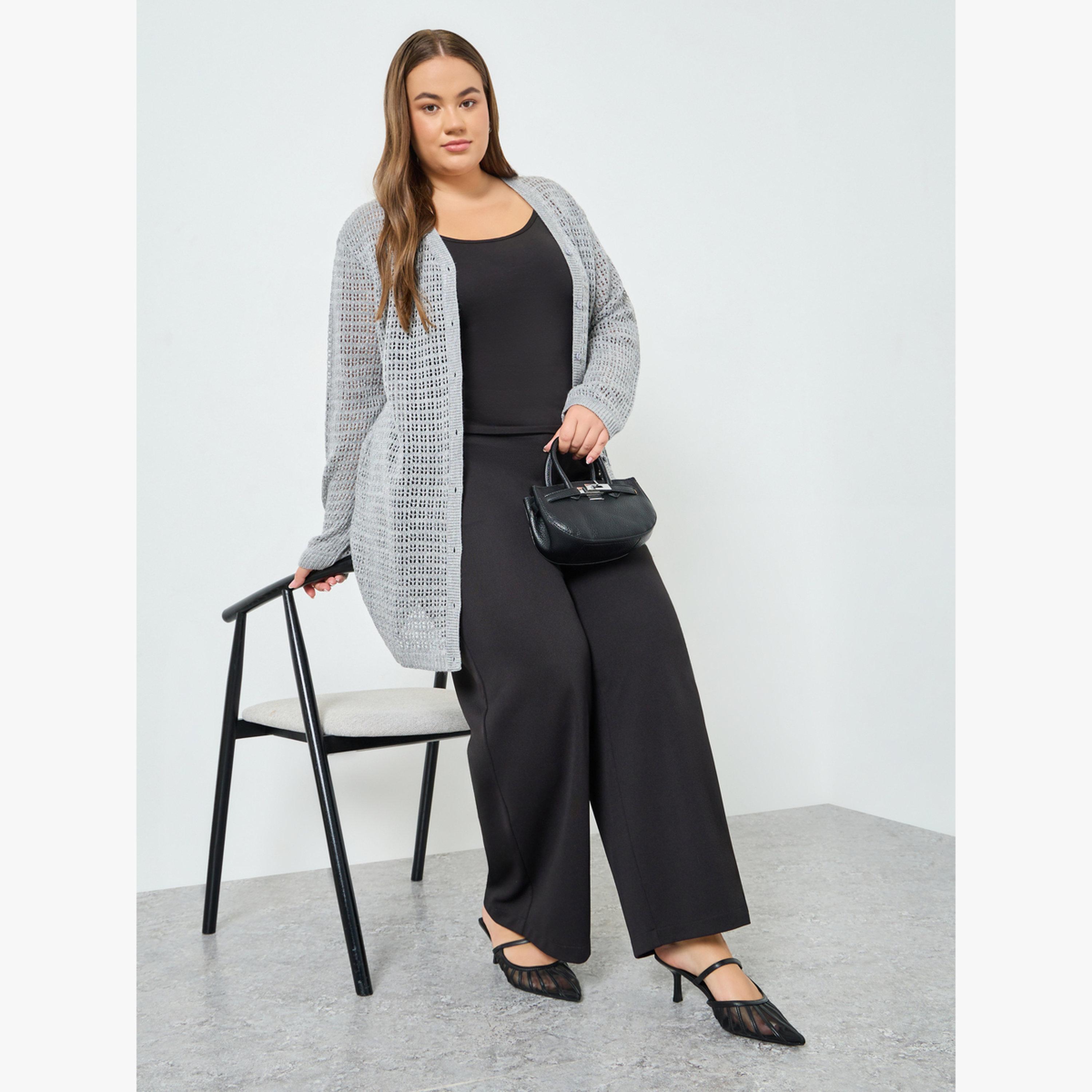 كارديجان محبوك طويل بمقاس كبير وتفاصيل بارزة الملمس-women-winterwear-cardigansandjumpers-cardigans-image-3